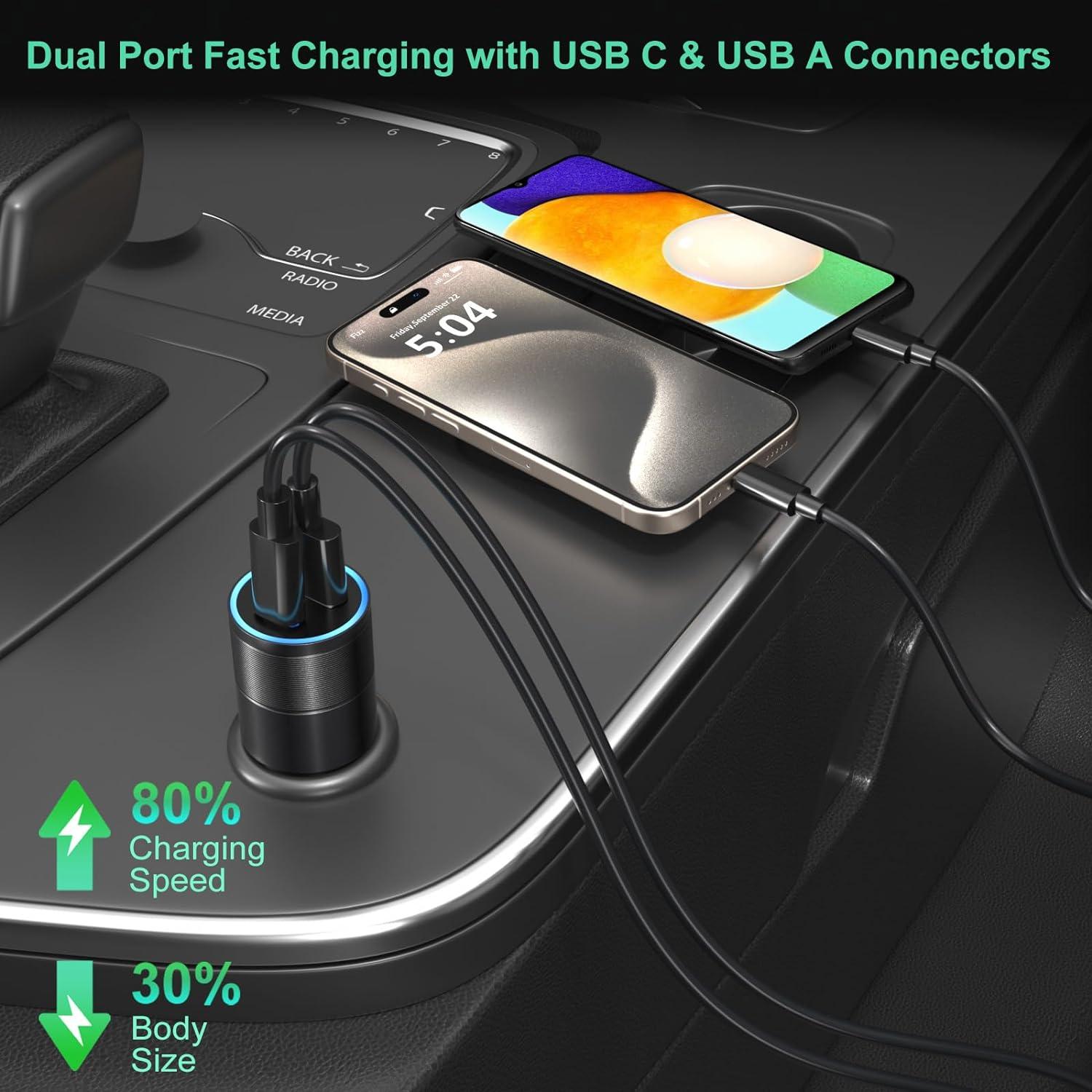 Cargador de coche USB C y A Bangfun 36W 5 Pack Carga Rápida
