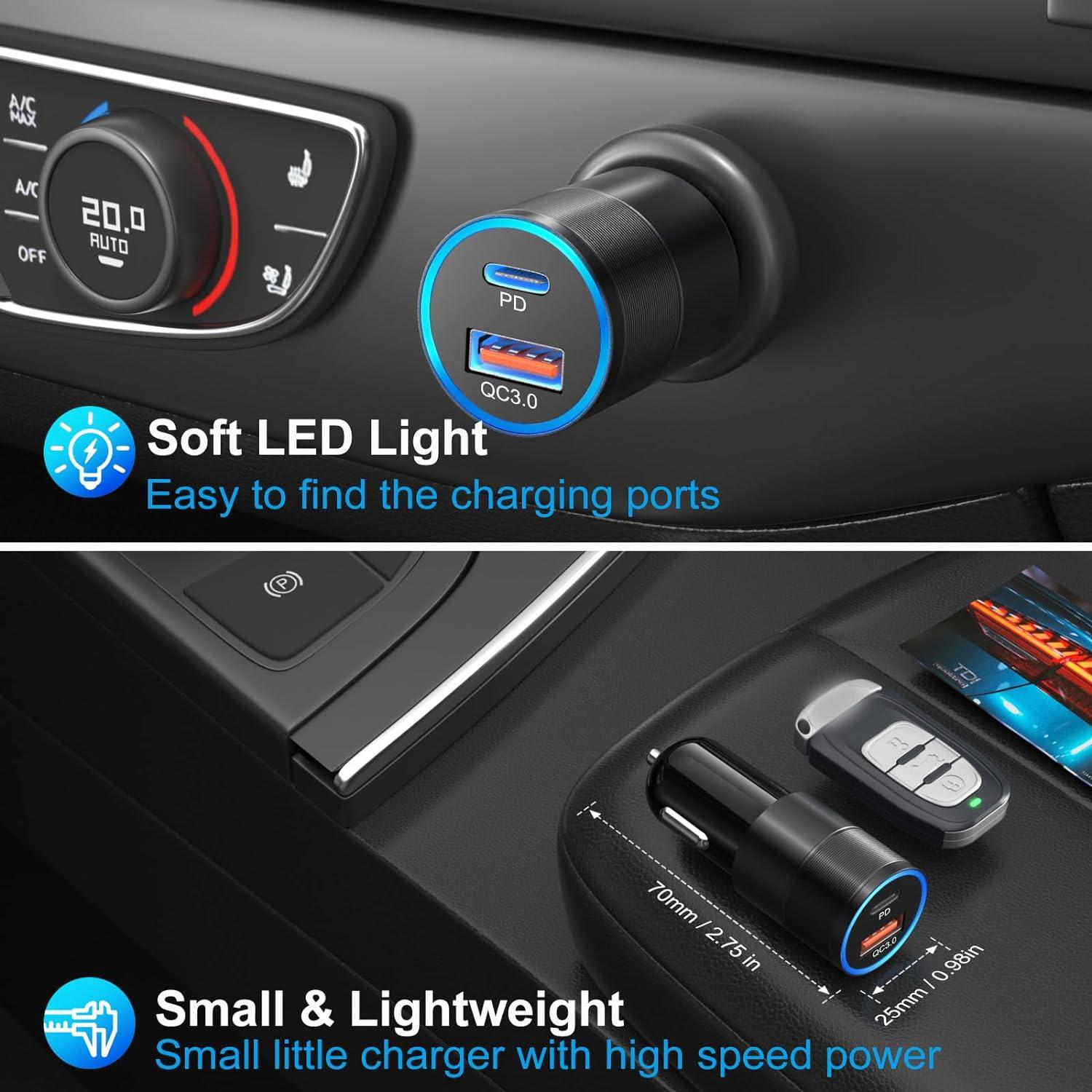 Cargador de coche USB C y A Bangfun 36W 5 Pack Carga Rápida