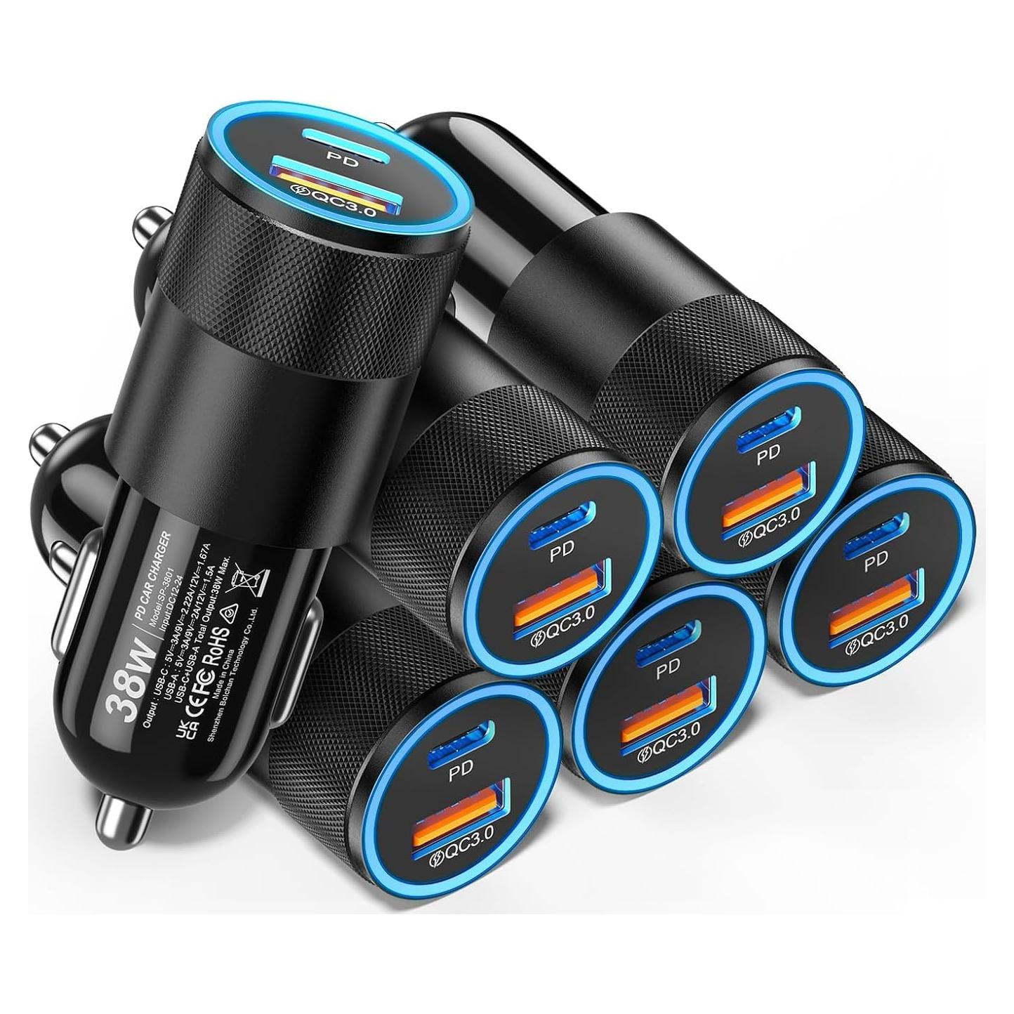 Cargador de Coche USB C Ancekoy 38W Doble Puerto Rápido