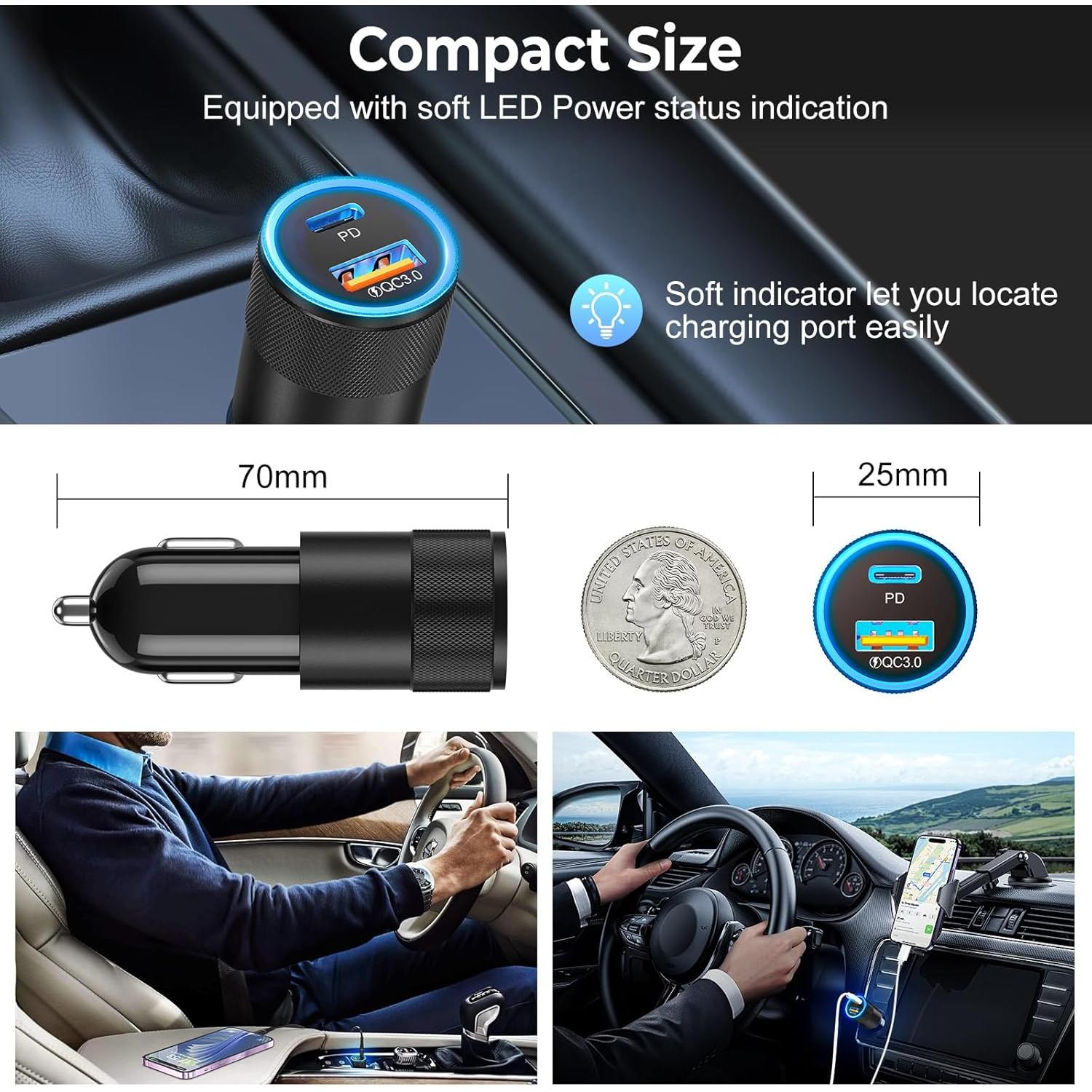 Cargador de Coche USB C Ancekoy 38W Doble Puerto Rápido