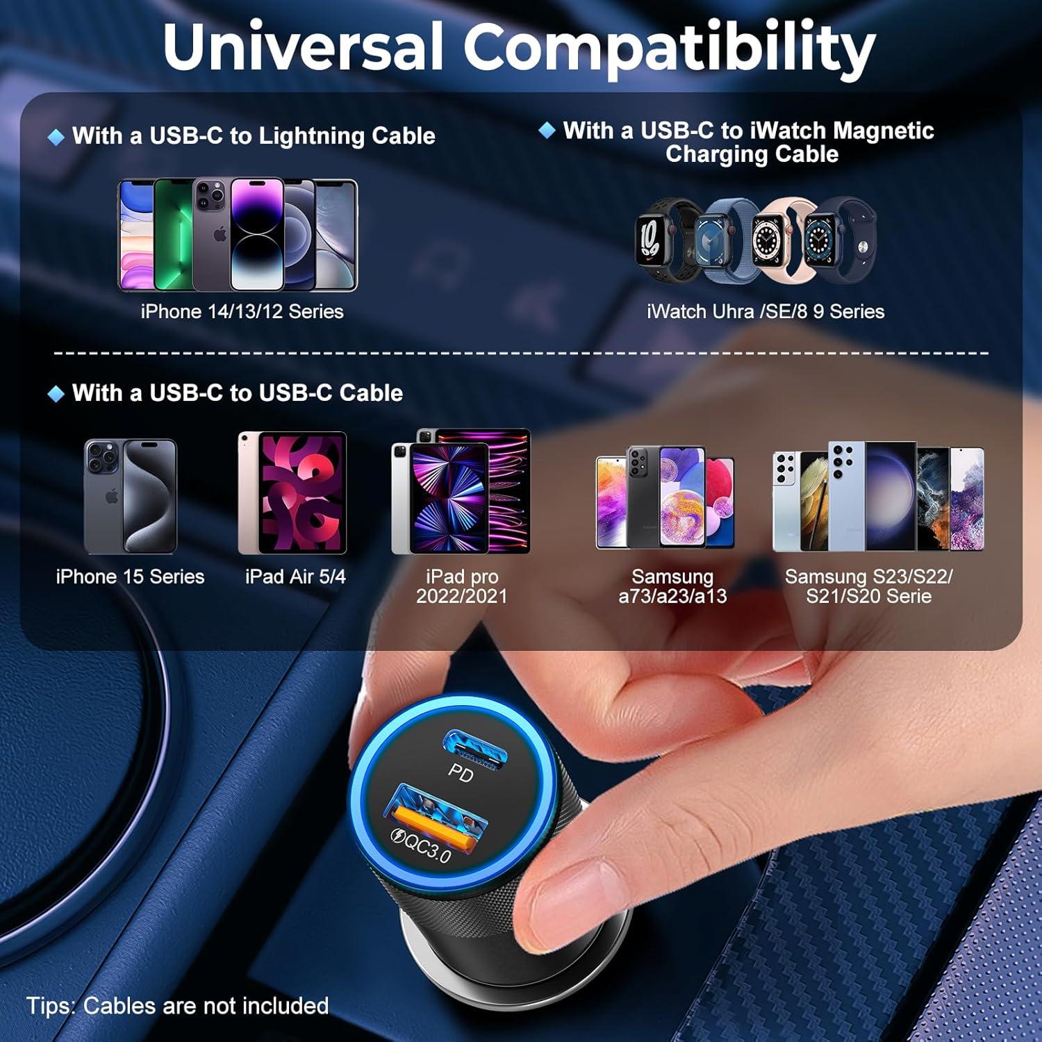 Cargador de Coche USB C Ancekoy 38W Doble Puerto Rápido