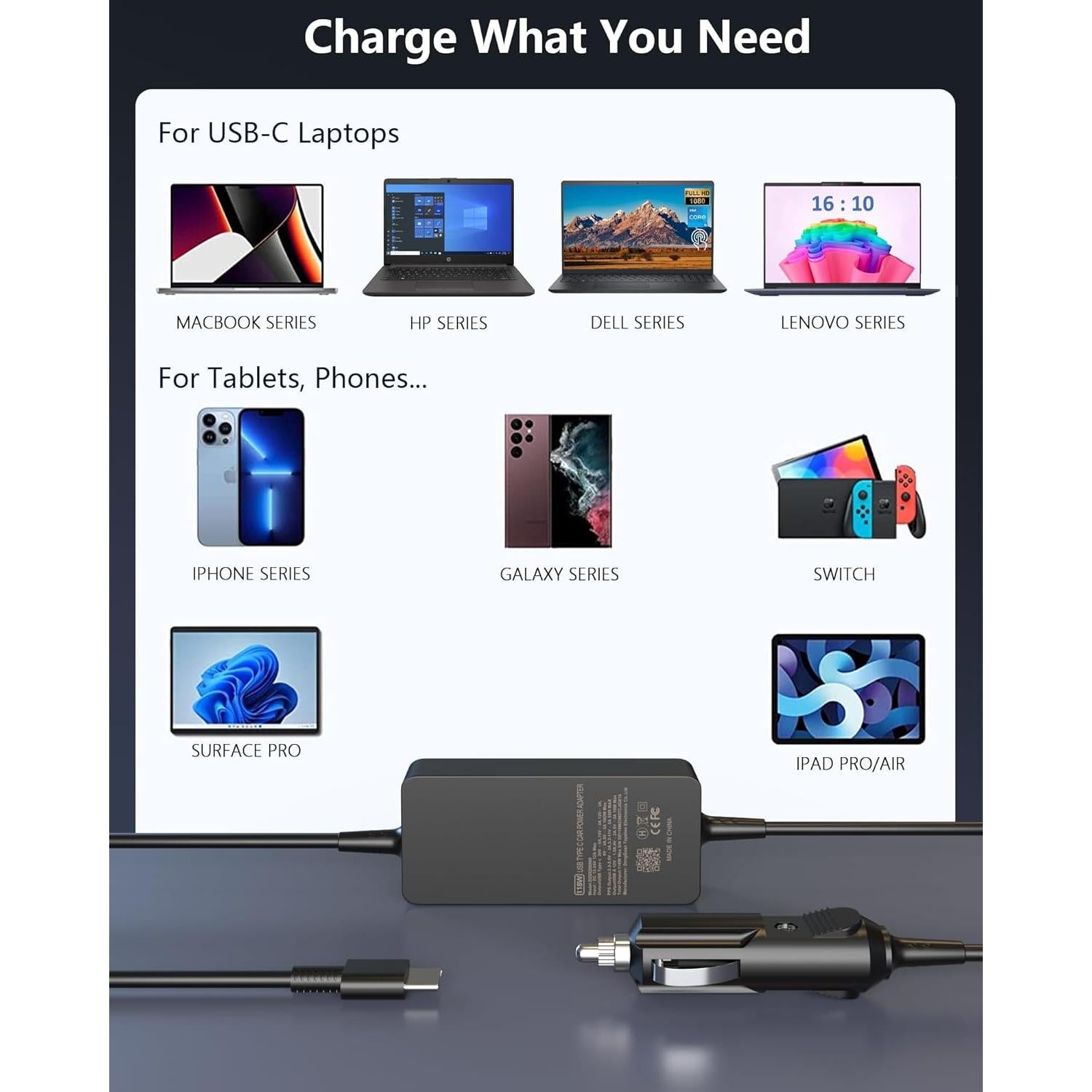 Cargador de Coche USB C 100W Nivjuky para Dell Latitude XPS