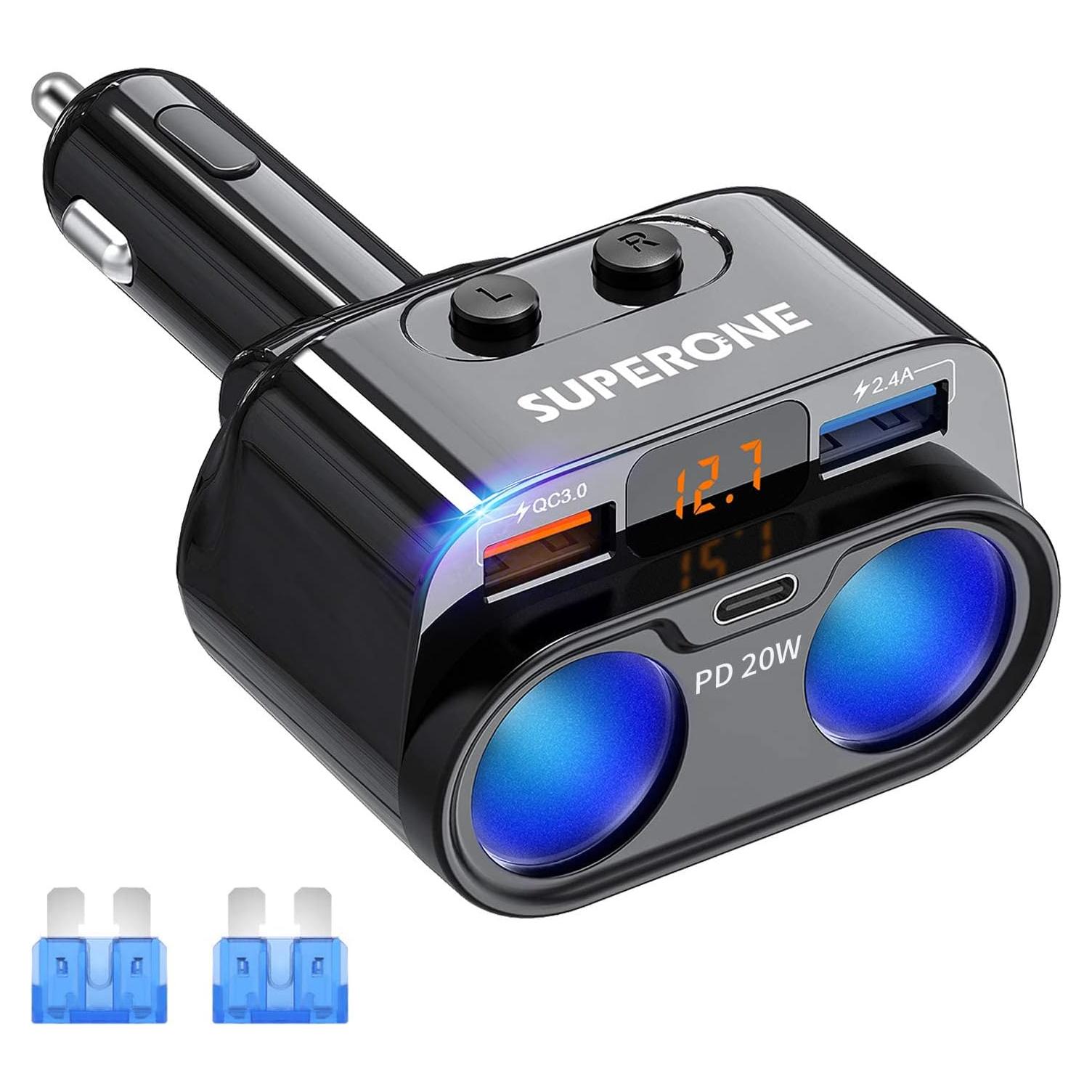 Adaptador de Corriente para Coche SUPERONE 200W con USB C 20W
