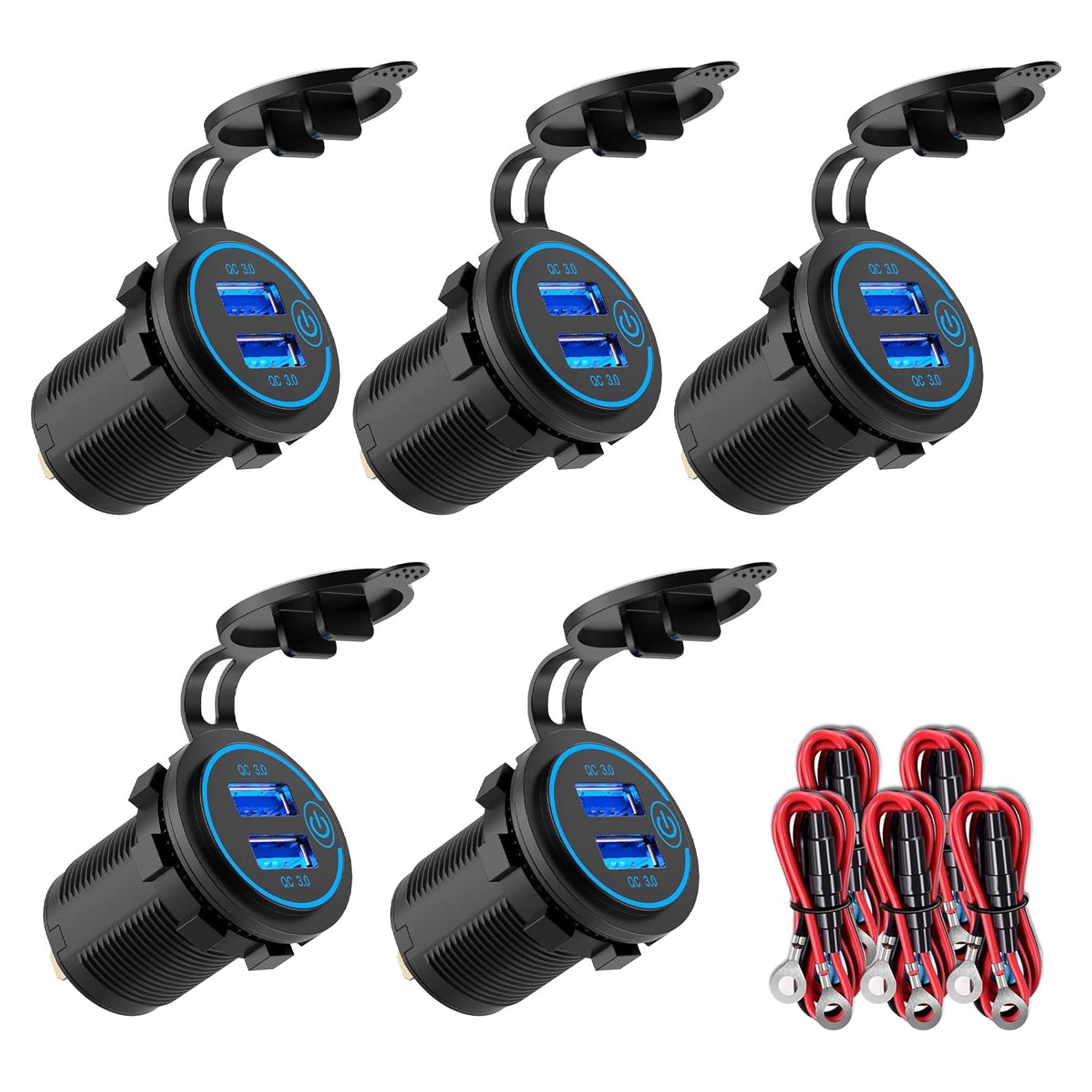 Paquete de 5 Salidas USB Carga Rápida 3.0 Qidoe 12V-24V
