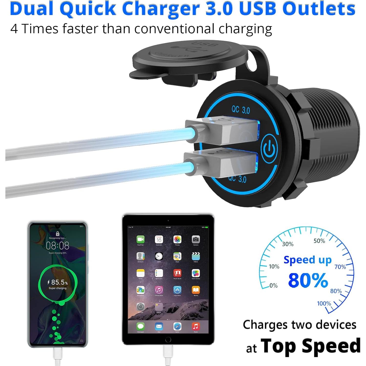 Paquete de 5 Salidas USB Carga Rápida 3.0 Qidoe 12V-24V