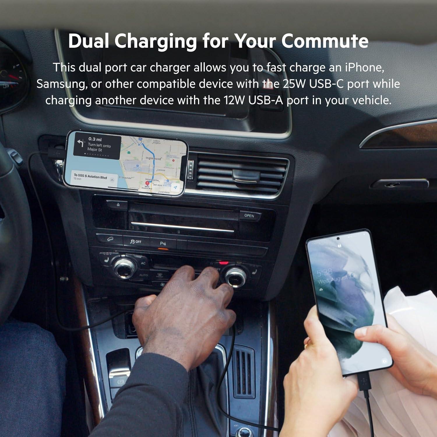 Cargador de coche Belkin 37W USB-C y USB-A carga rápida