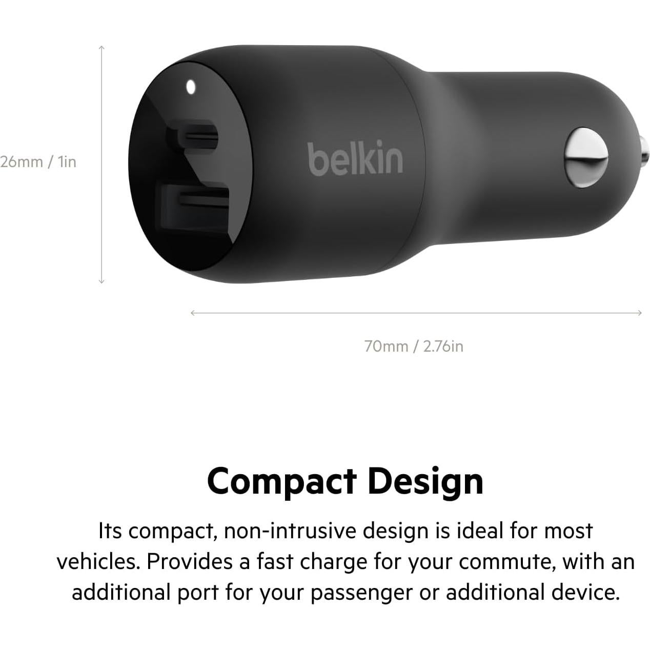 Cargador de coche Belkin 37W USB-C y USB-A carga rápida