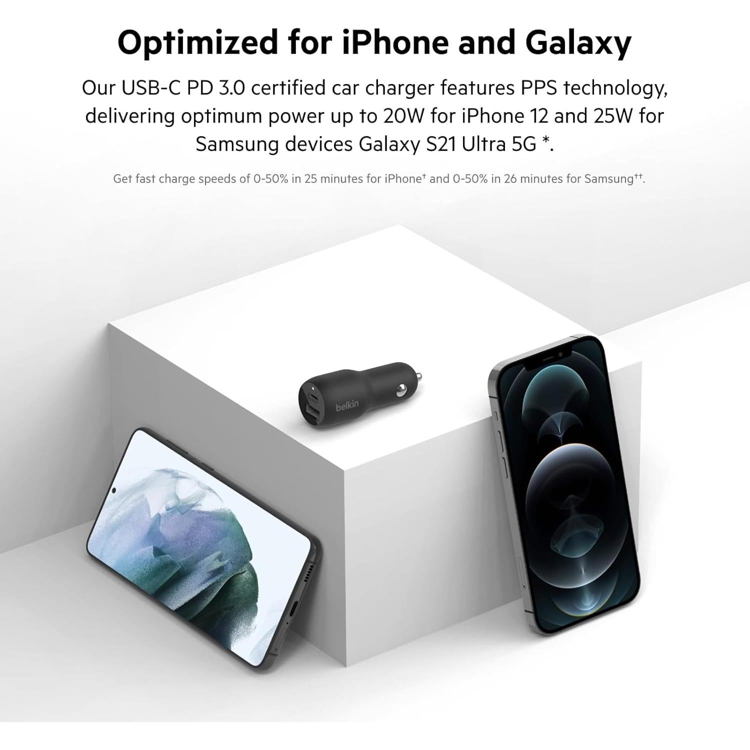 Cargador de coche Belkin 37W USB-C y USB-A carga rápida