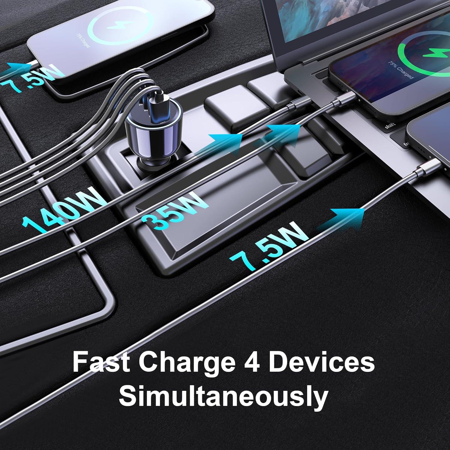 Cargador de coche URVNS 240W USB C 4 Puertos PD3.1 140W