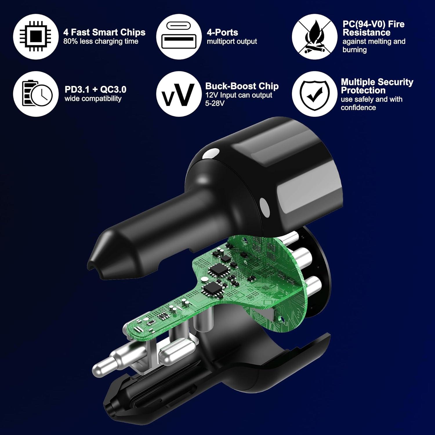 Cargador de coche URVNS 240W USB C 4 Puertos PD3.1 140W