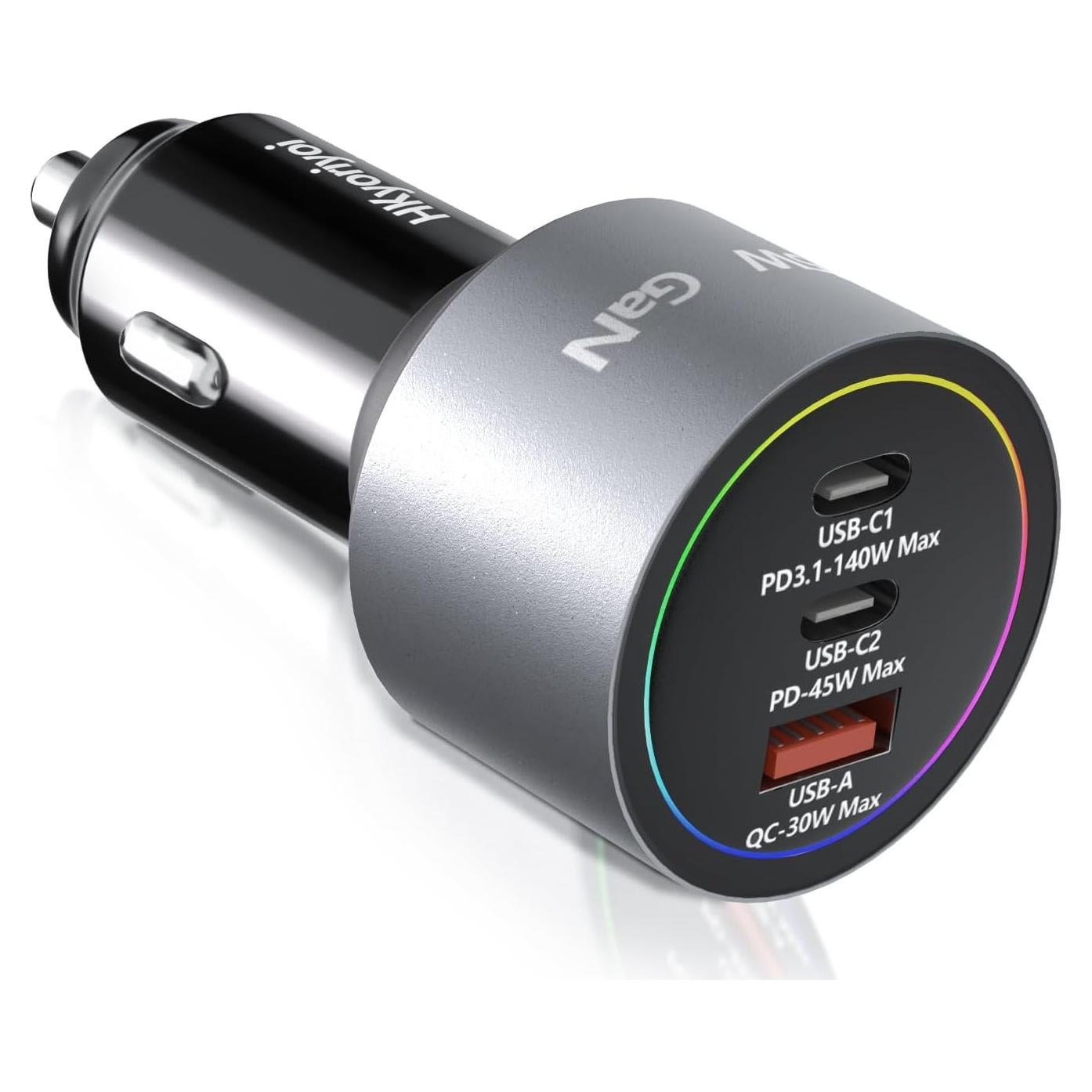 Cargador de Coche USB-C 175W HKyoriyoi Carga Rápida 3 Puertos