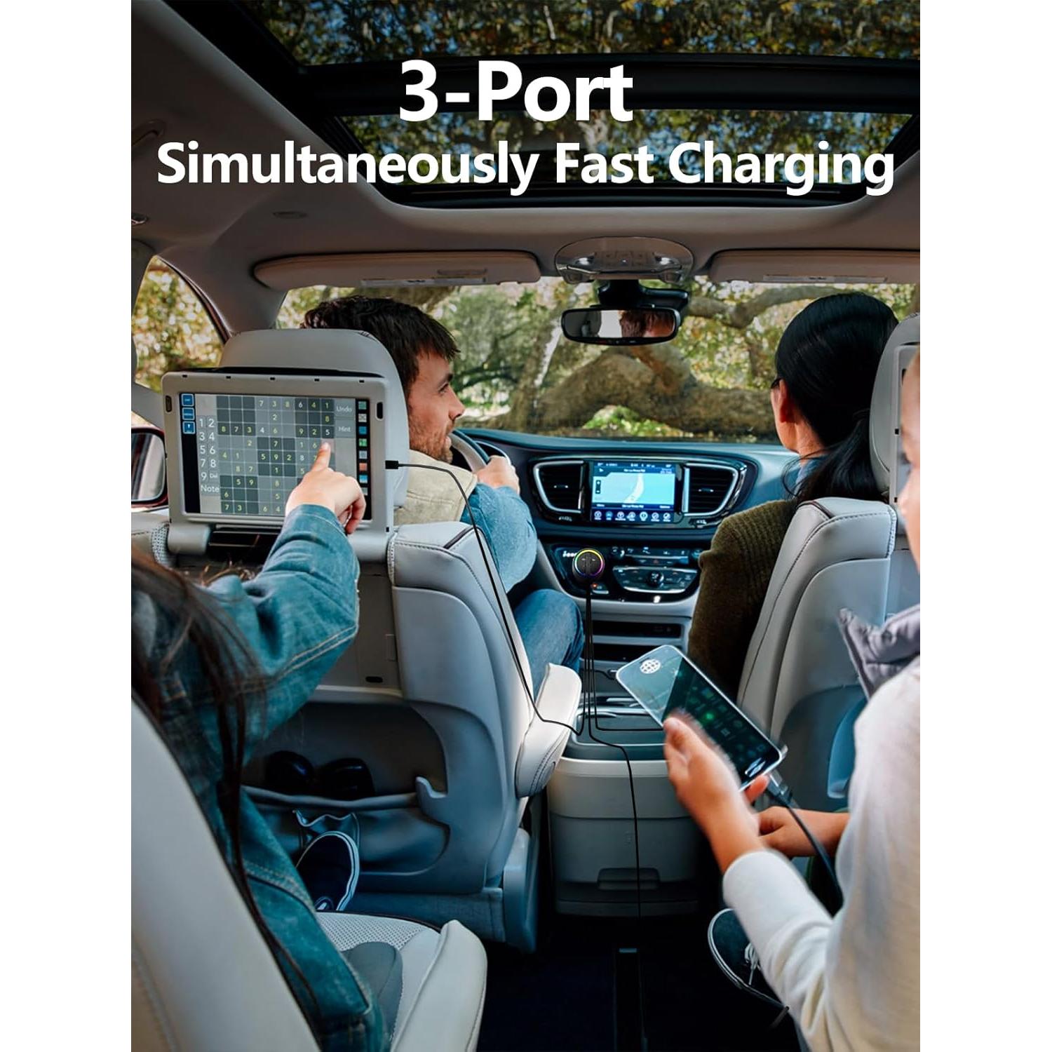 Cargador de Coche USB-C 175W HKyoriyoi Carga Rápida 3 Puertos