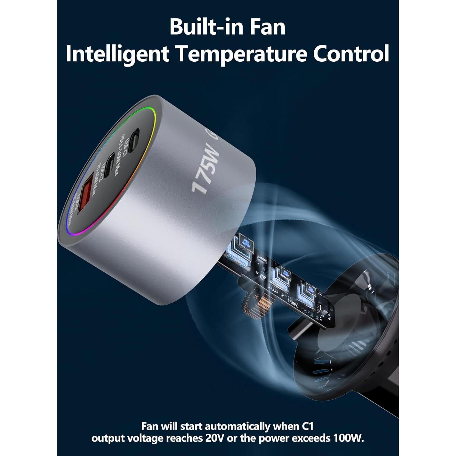 Cargador de Coche USB-C 175W HKyoriyoi Carga Rápida 3 Puertos