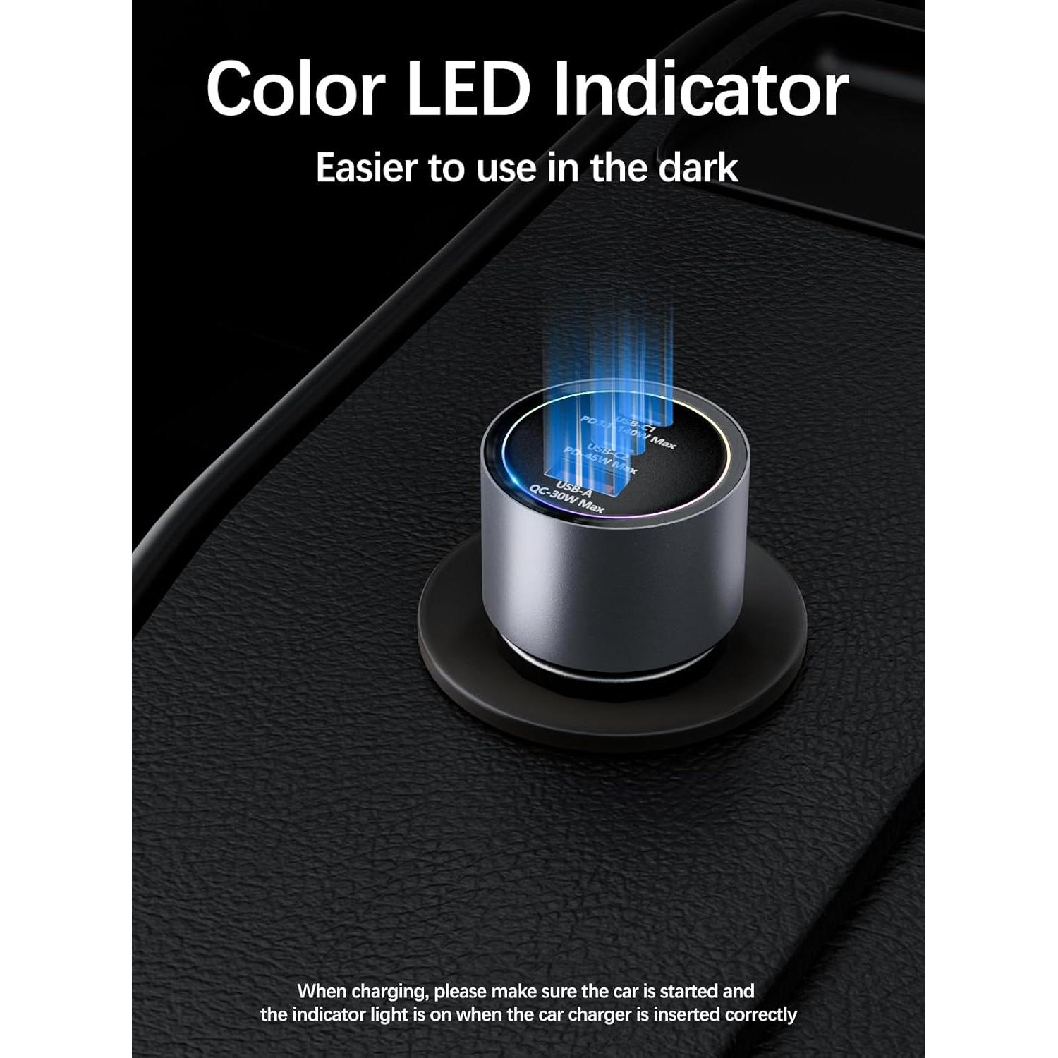 Cargador de Coche USB-C 175W HKyoriyoi Carga Rápida 3 Puertos