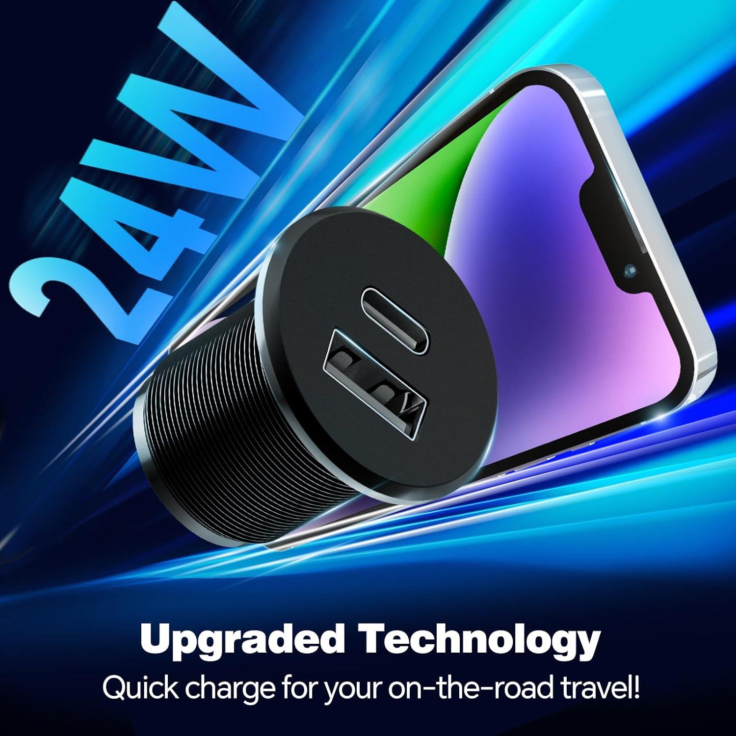 Cargador USB Acegoo RV 12V/24V Tipo A y C 24W Rápido (2Pcs)