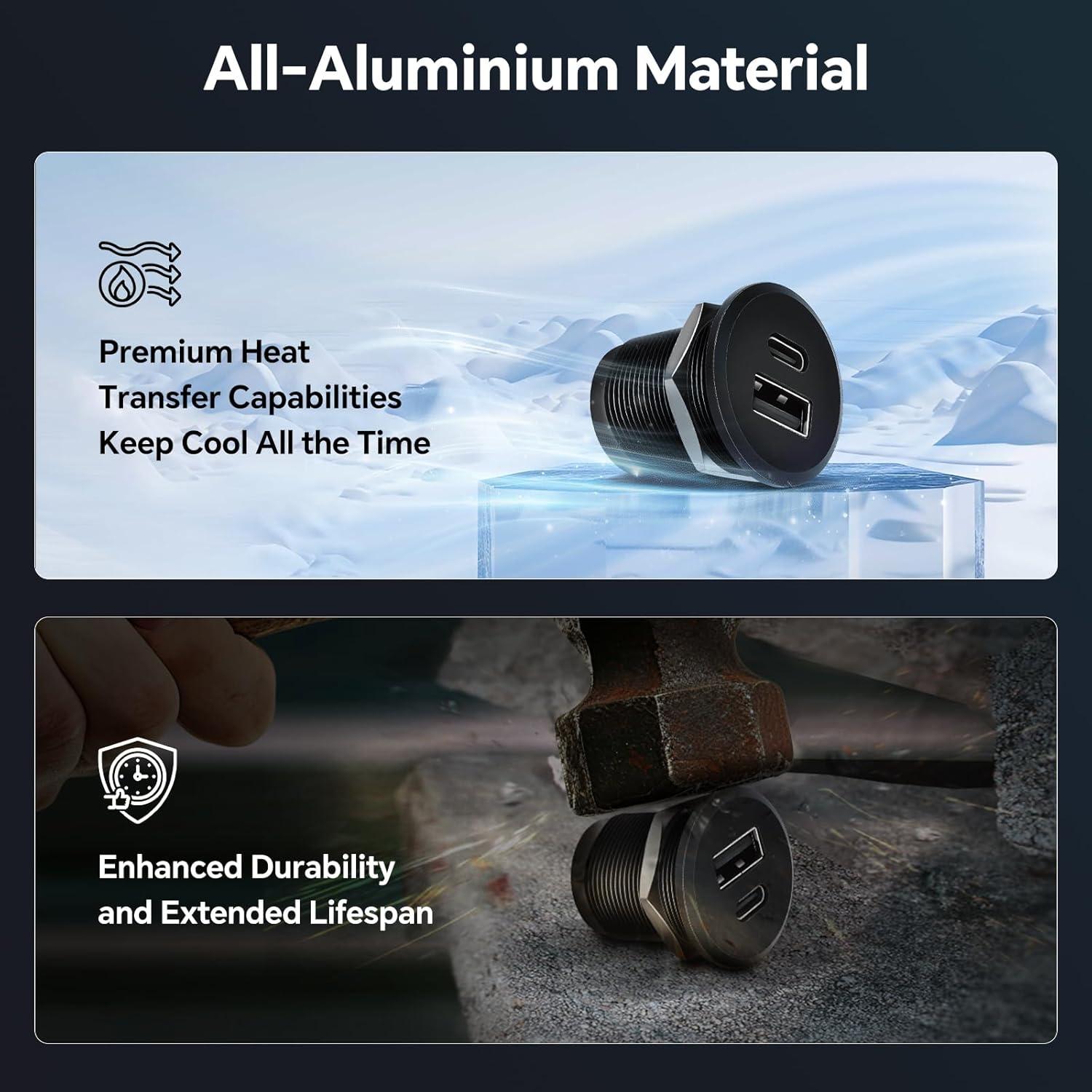 Cargador USB Acegoo RV 12V/24V Tipo A y C 24W Rápido (2Pcs)