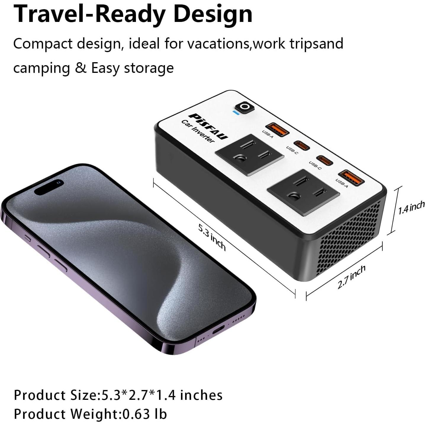 Inversor de Potencia 300W PiSFAU 12V a 110V con USB