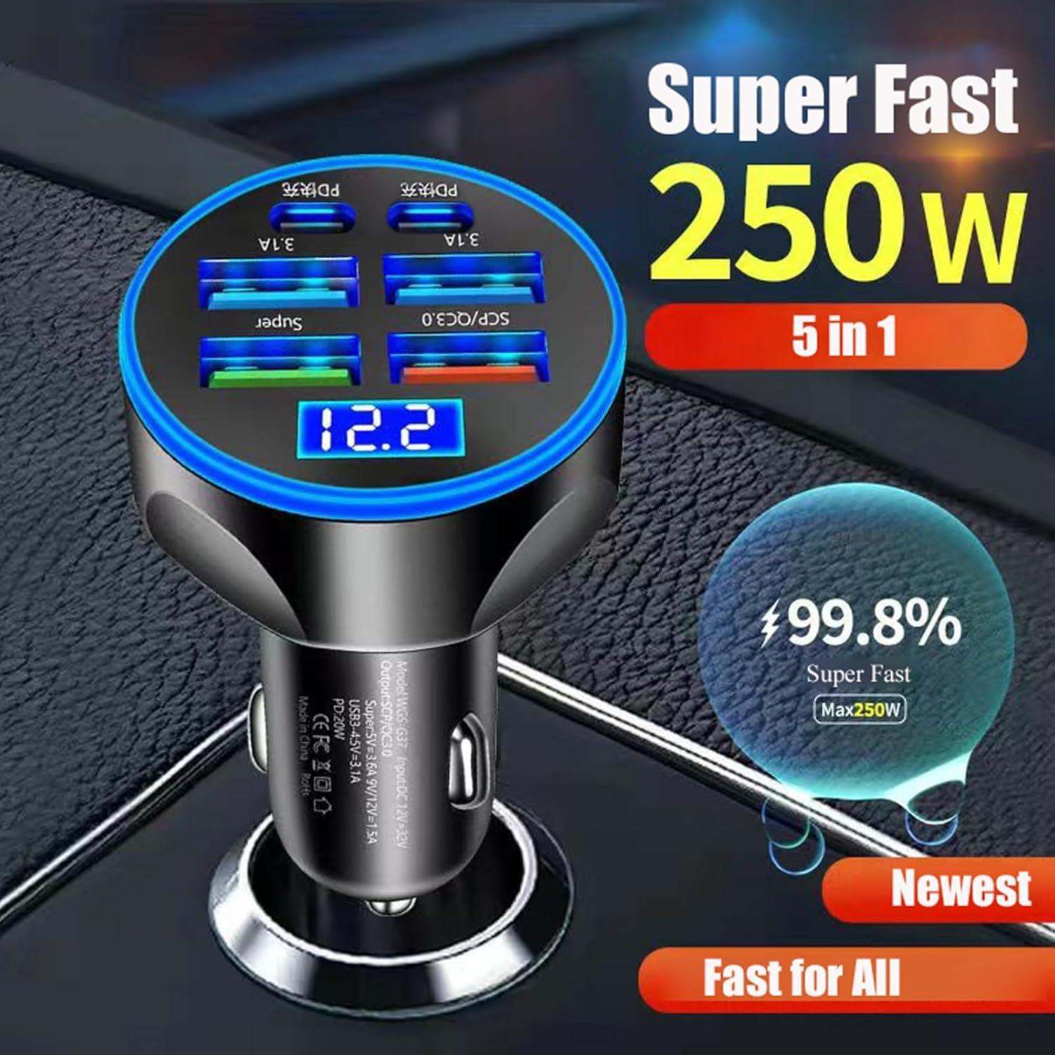 Cargador de Coche USB C UYUXIO 6 en 1 Carga Rápida 100W