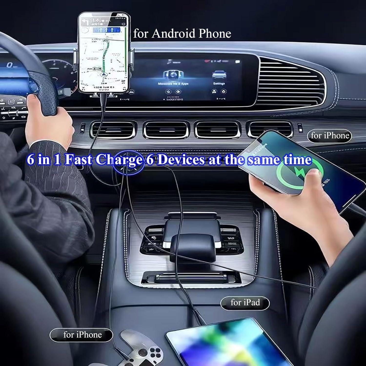 Cargador de Coche USB C UYUXIO 6 en 1 Carga Rápida 100W