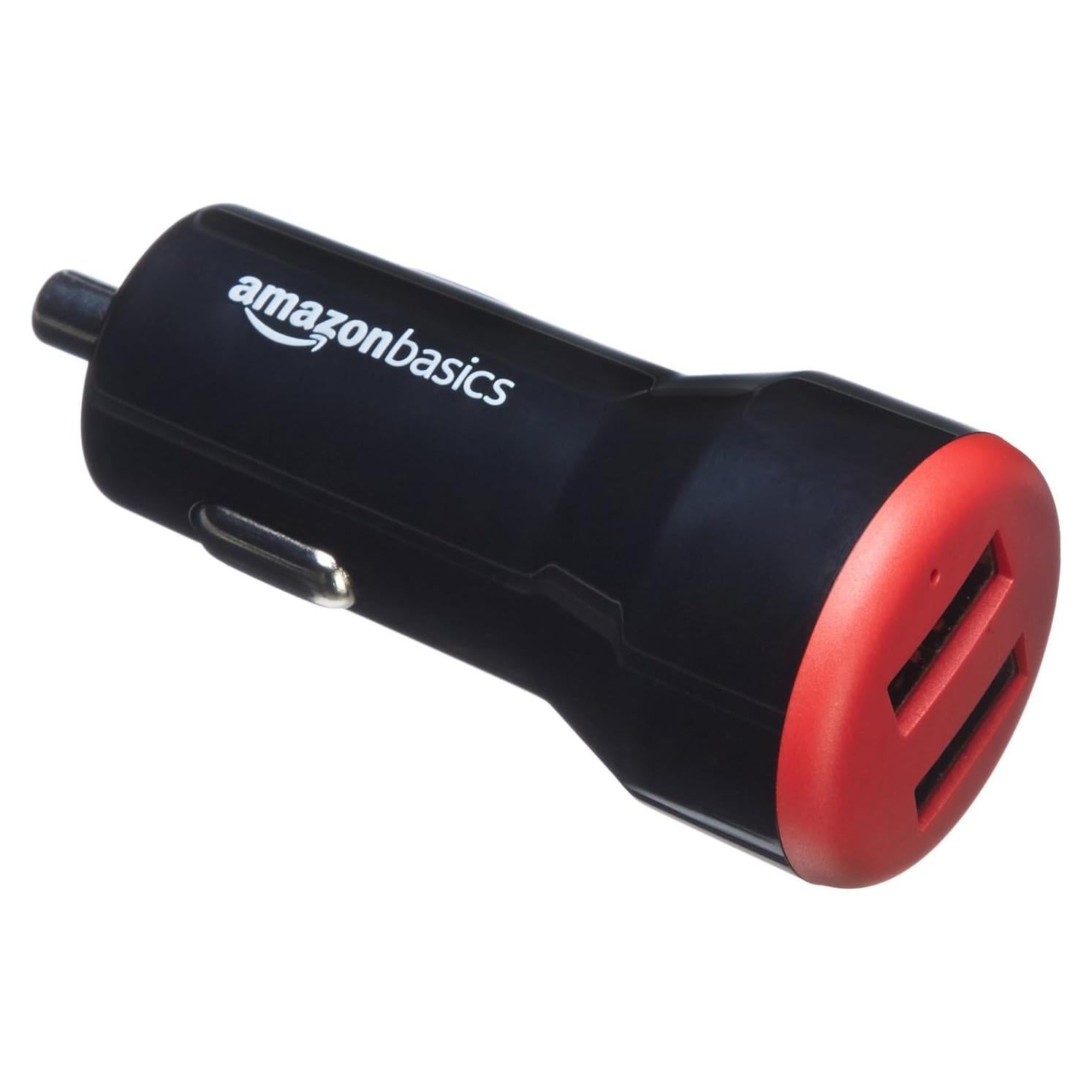Cargador de coche Amazon Basics 24W 2 puertos USB-A Negro/Rojo