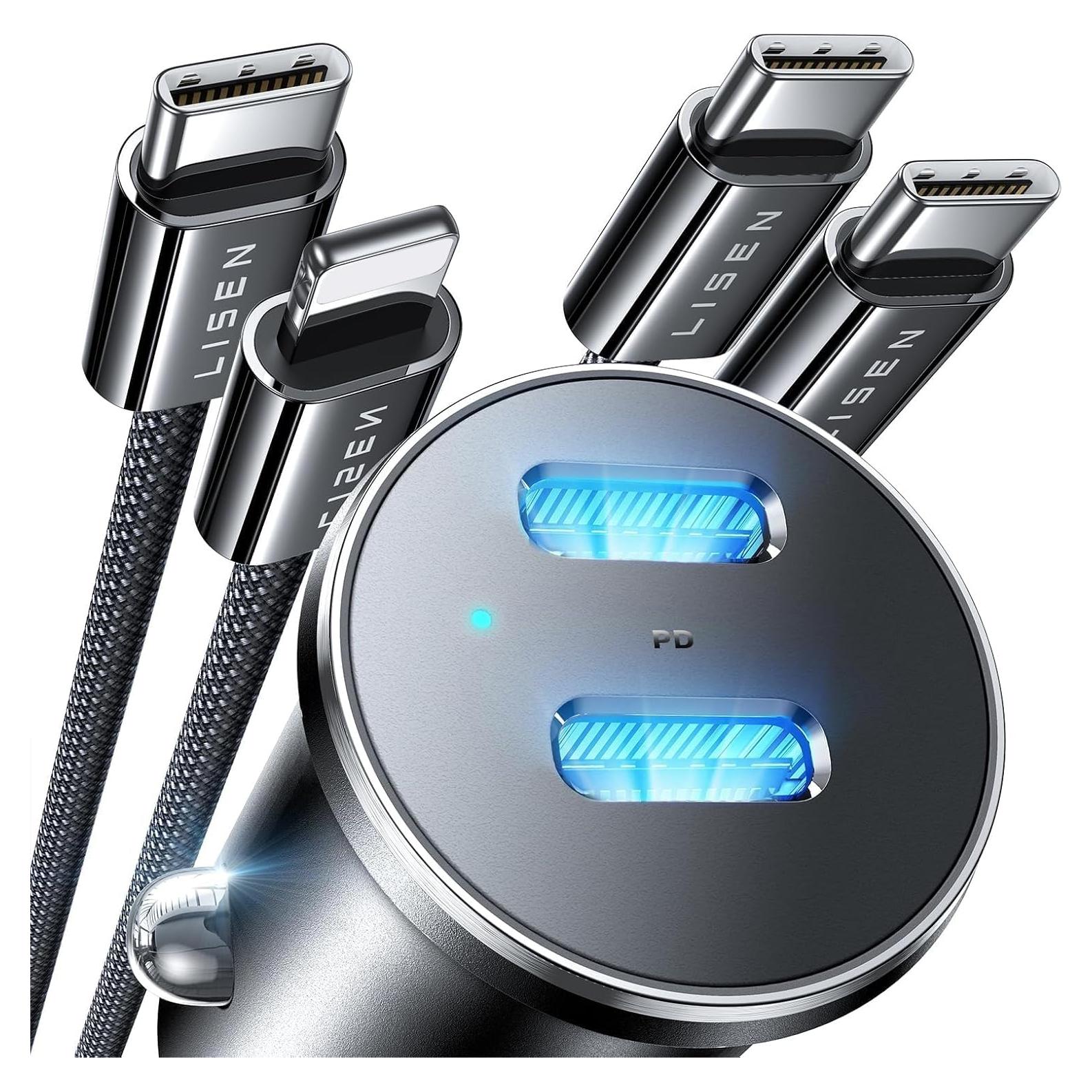 Cargador de Coche USB C LISEN 90W Doble Puerto Rápido