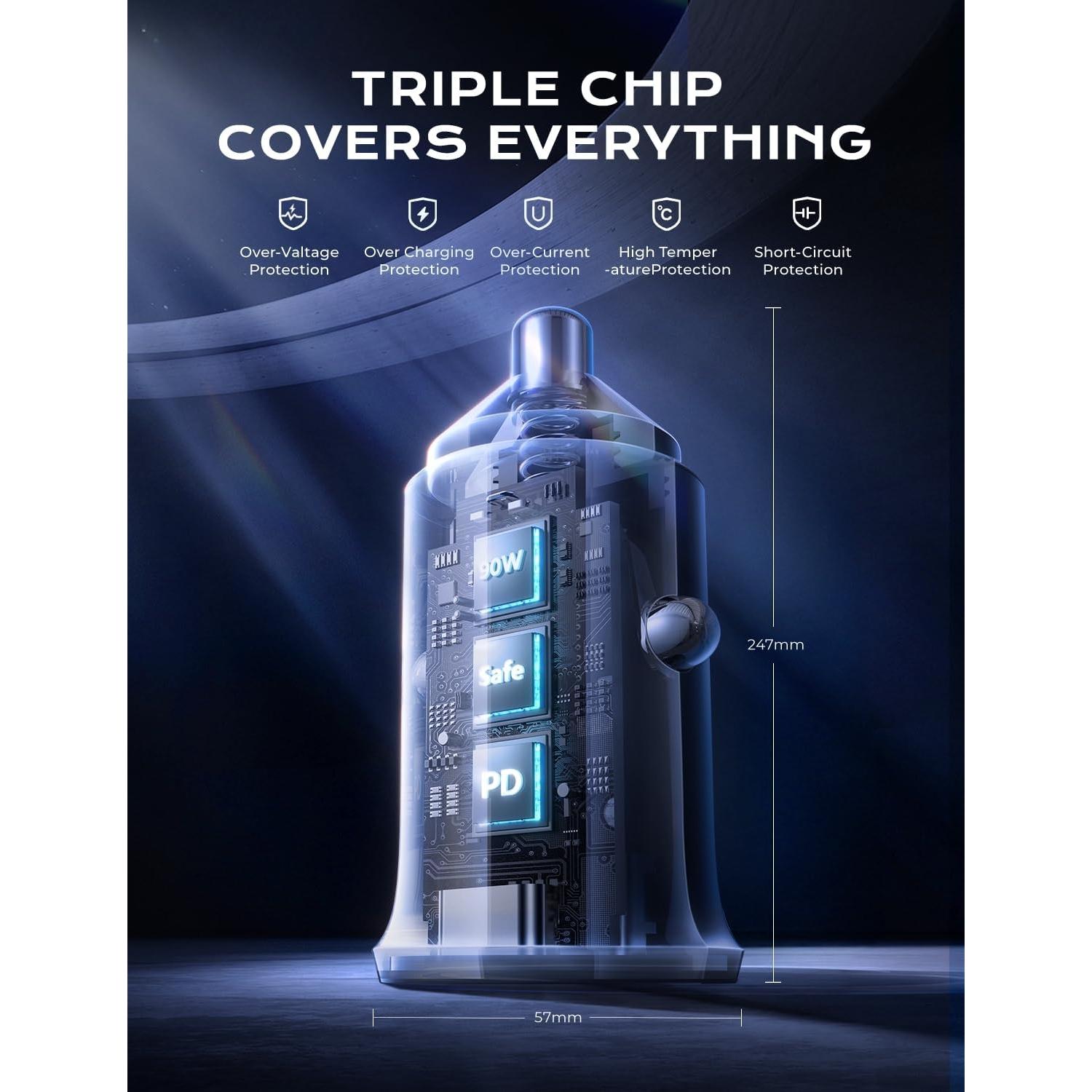 Cargador de Coche USB C LISEN 90W Doble Puerto Rápido