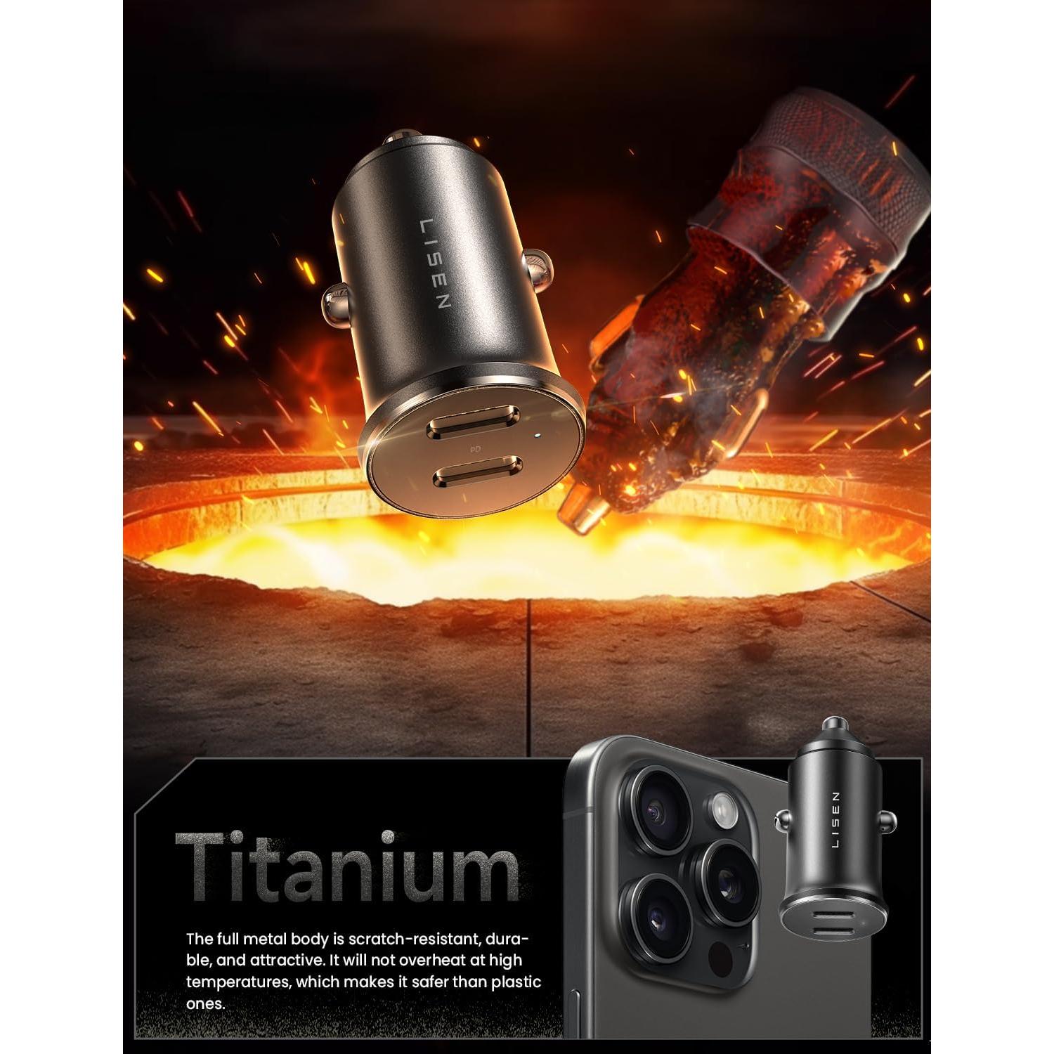 Cargador de Coche USB C LISEN 90W Doble Puerto Rápido