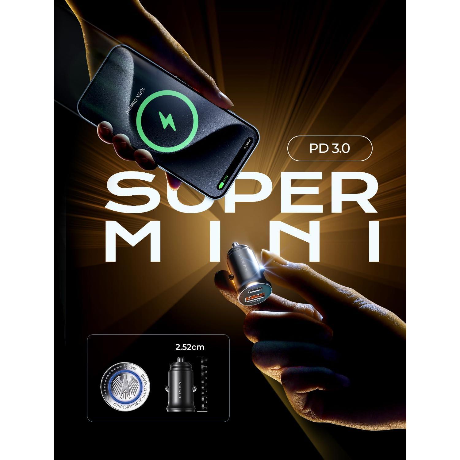 Cargador de Coche LISEN 54W USB C Doble Puerto Rápido