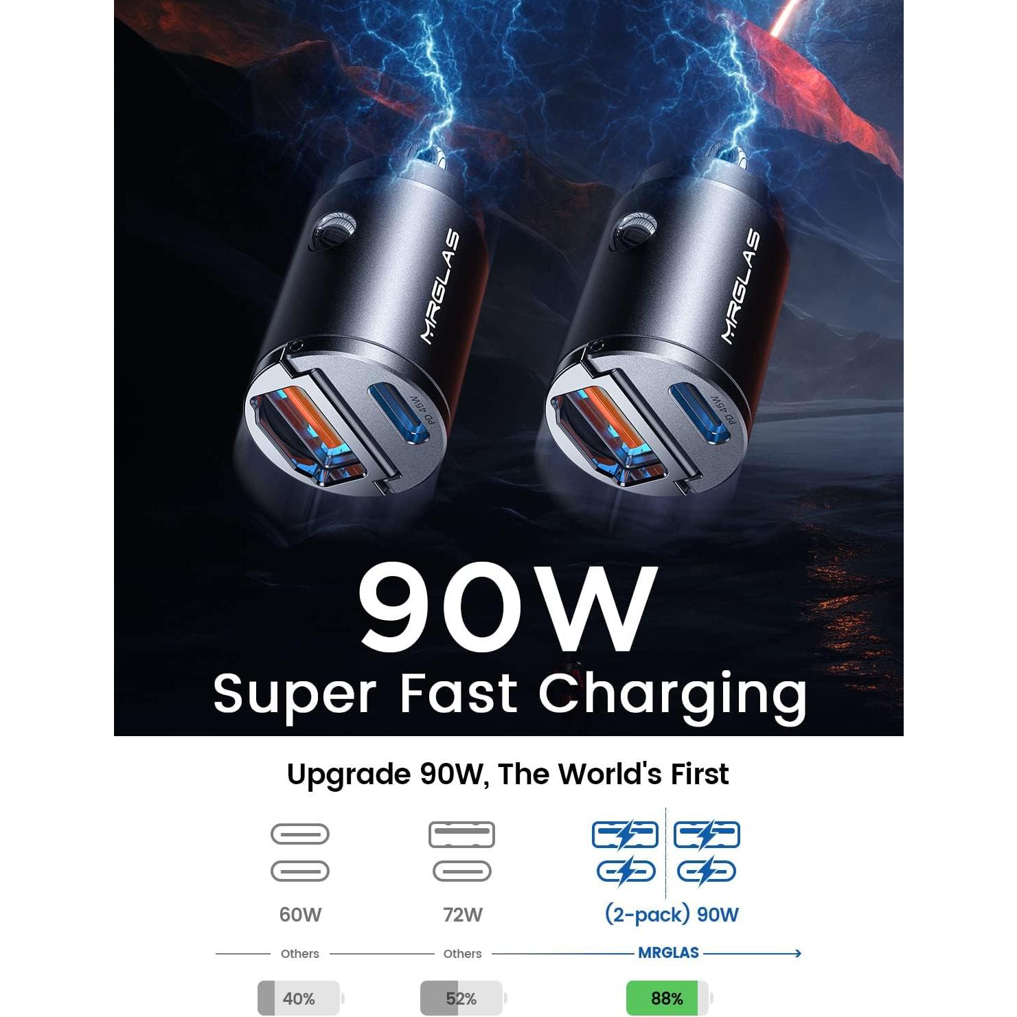 Cargador de coche MRGLAS 90W USB C Doble Puerto Rápido