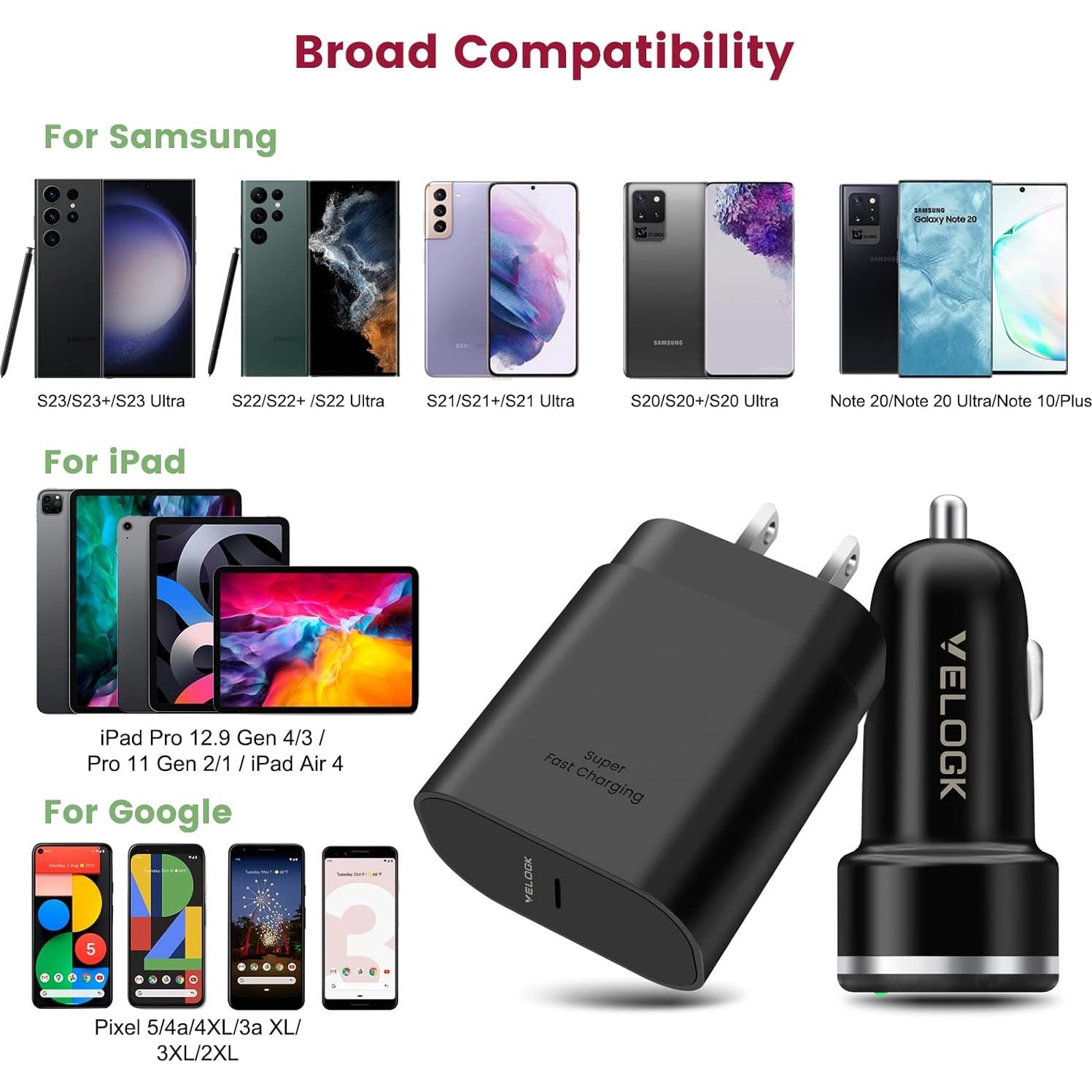 Kit Cargador Rápido VELOGK 25W Tipo C + 2 Cables 1m