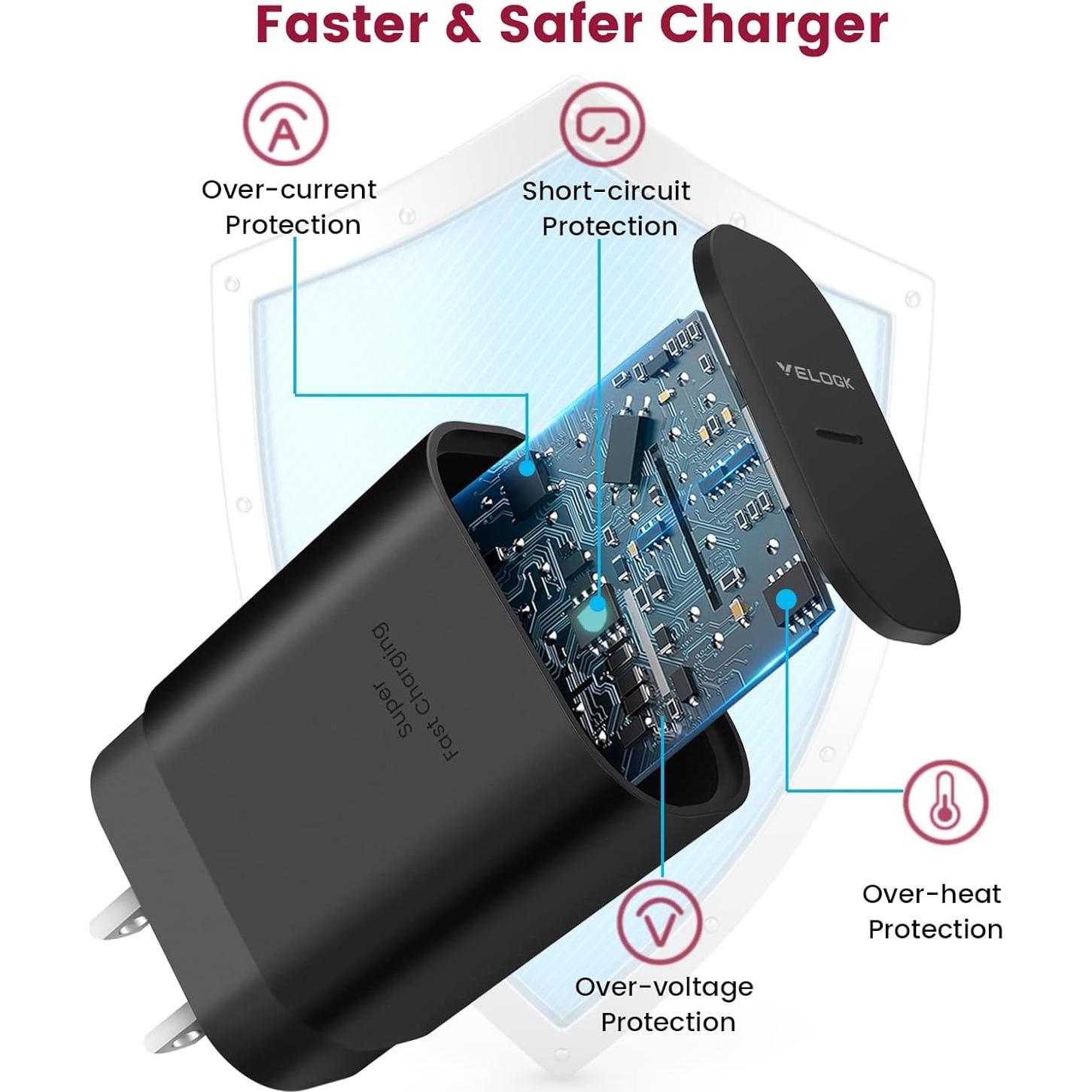 Kit Cargador Rápido VELOGK 25W Tipo C + 2 Cables 1m