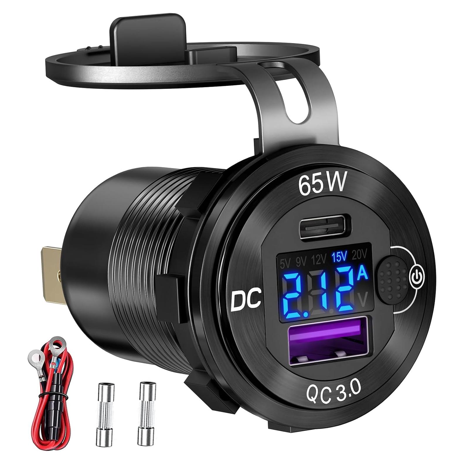 Cargador USB de Coche Ouffun 12V 65W PD3.0 y 18W QC3.0