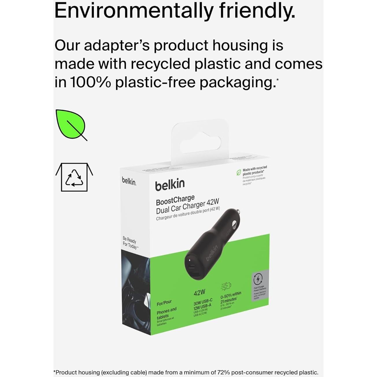 Cargador de coche Belkin BoostCharge 42W USB-C y USB-A Negro