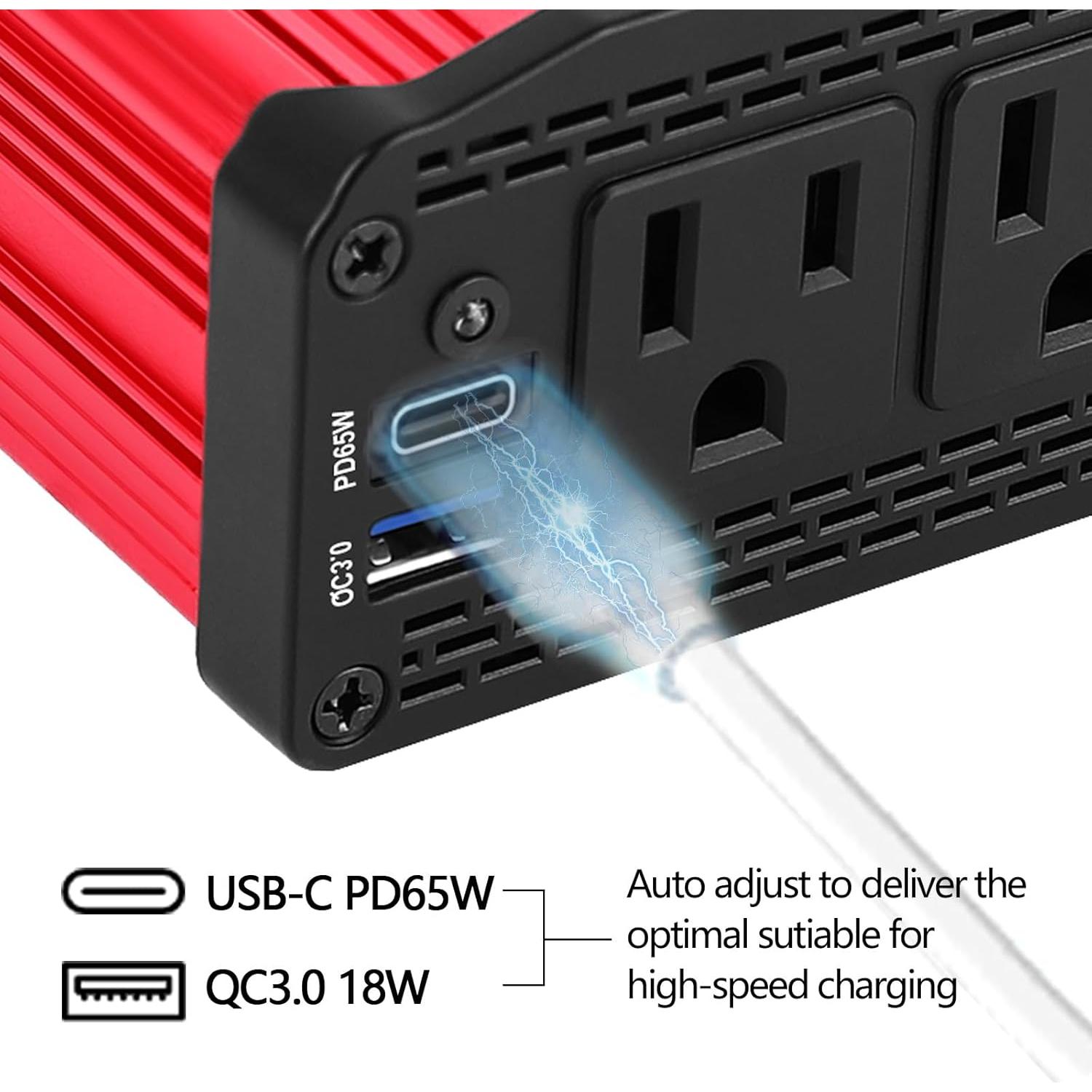 Inversor de Potencia ALLWEI 300W para Automóvil USB-C 65W