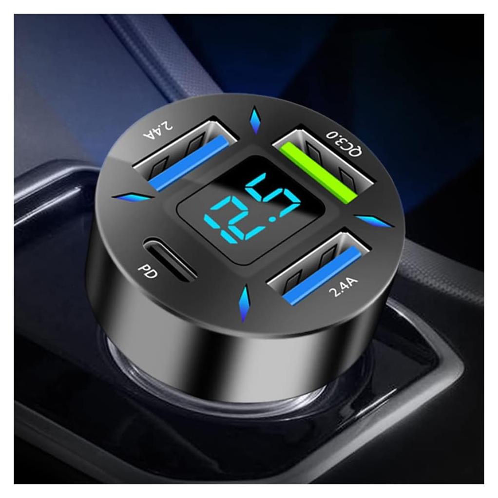 Cargador de coche KIFIDAN 4 Puertos QC3.0 PD 20W Negro