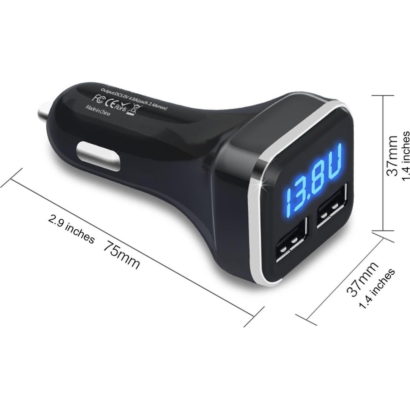 Cargador de Coche USB Doble JEBSENS 4.8A 24W con Pantalla LED