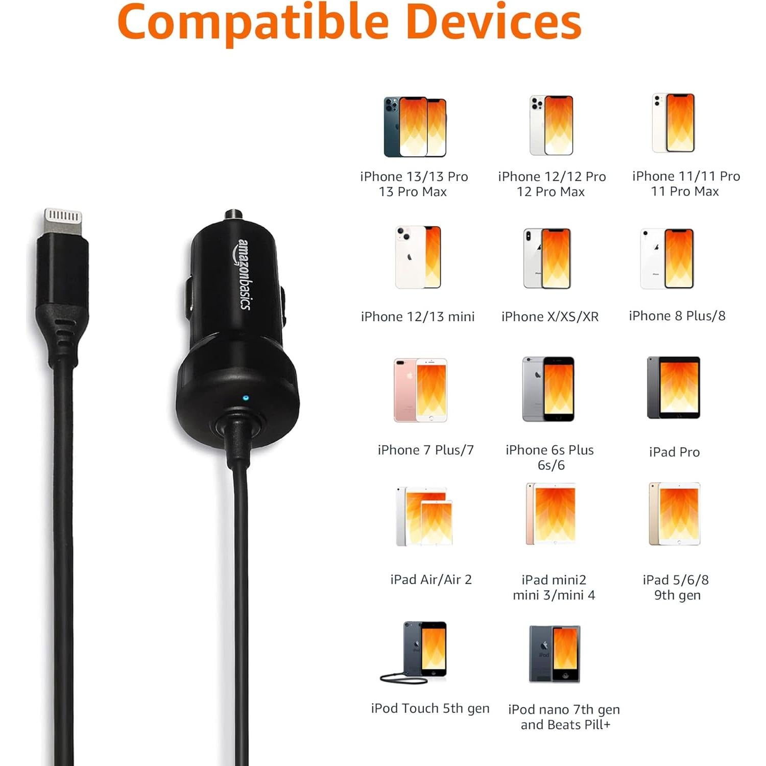 Cargador de coche Amazon Basics 12W Lightning 0.46m Negro