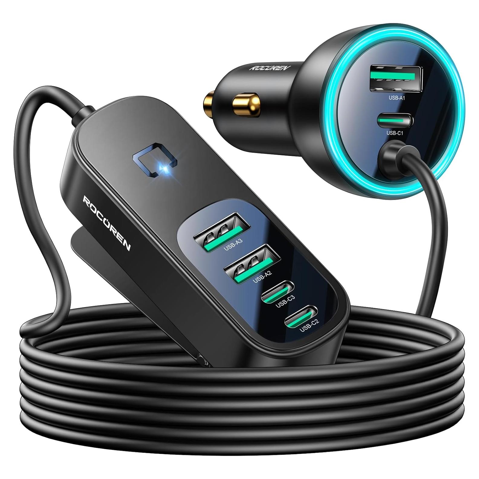 Cargador de Coche Rocoren 105W USB C 6 Puertos Rápido