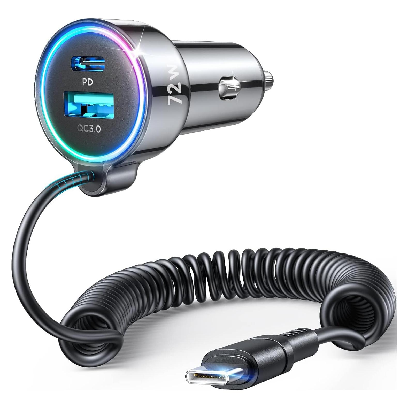 Cargador de coche FLYLEAD 72W USB C con cable 1.52m para iPhone