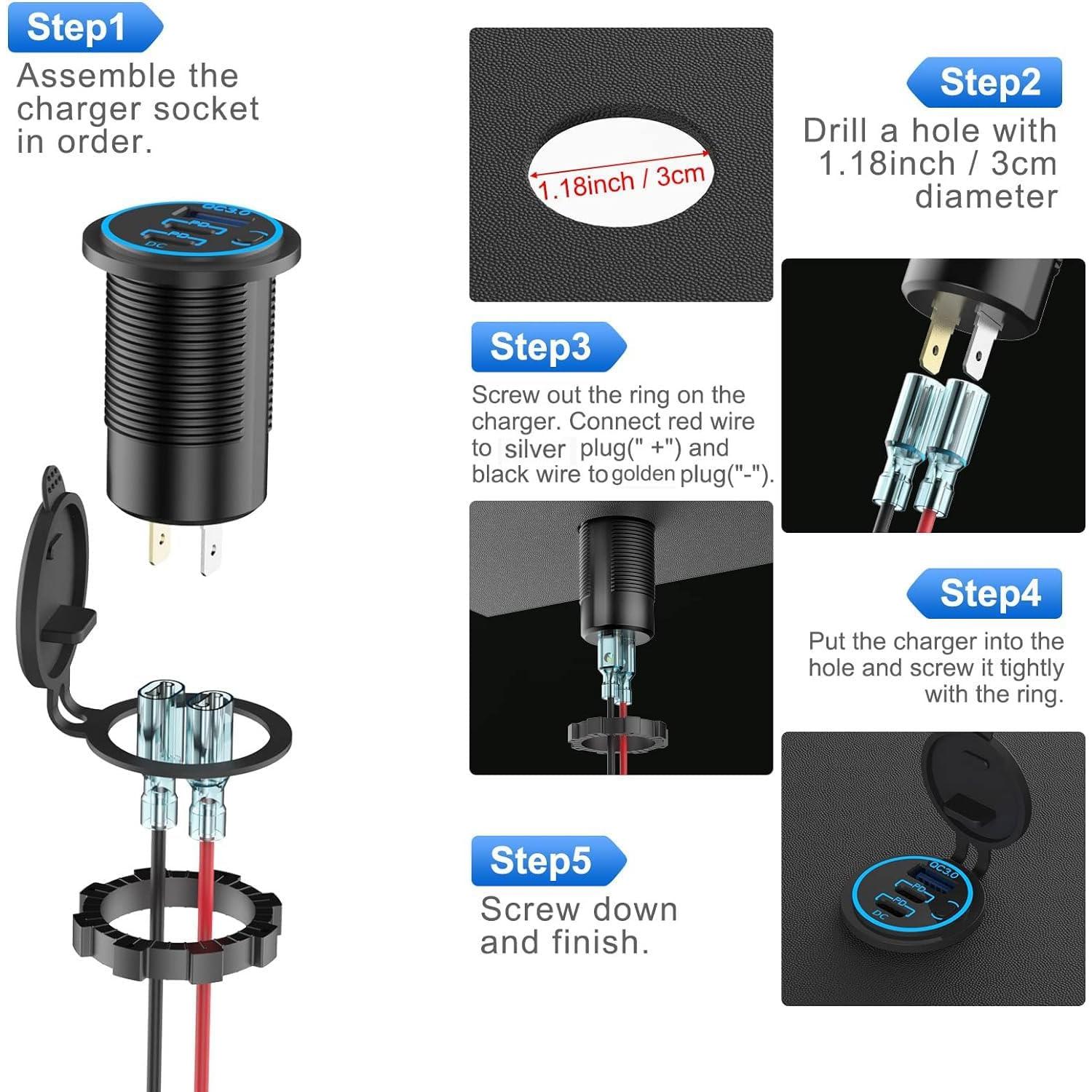 Cargador USB de 3 Puertos Hapytrip 12V Carga Rápida QC 3.0