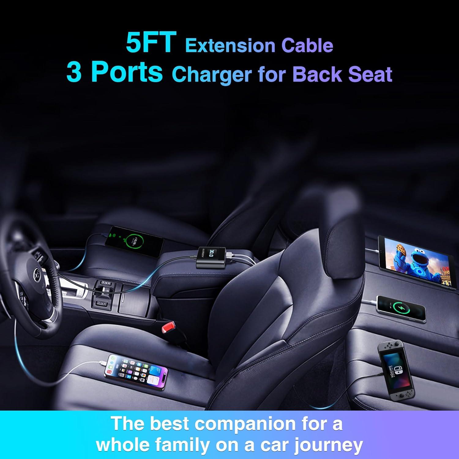 Cargador de Coche USB C Rápido 78W Kapebow 5 Puertos