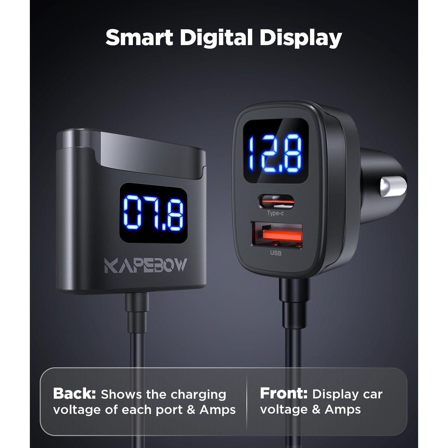 Cargador de Coche USB C Rápido 78W Kapebow 5 Puertos