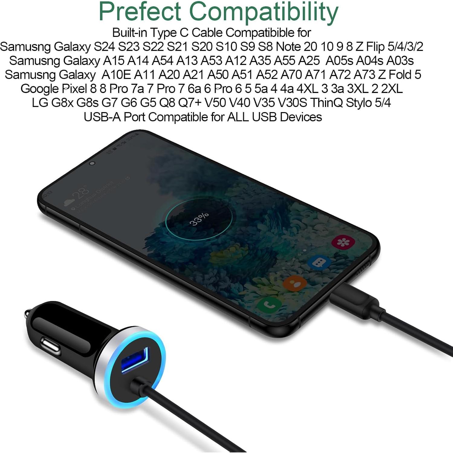 Cargador de coche USB C Sidpro 3.4A con cable de 1m