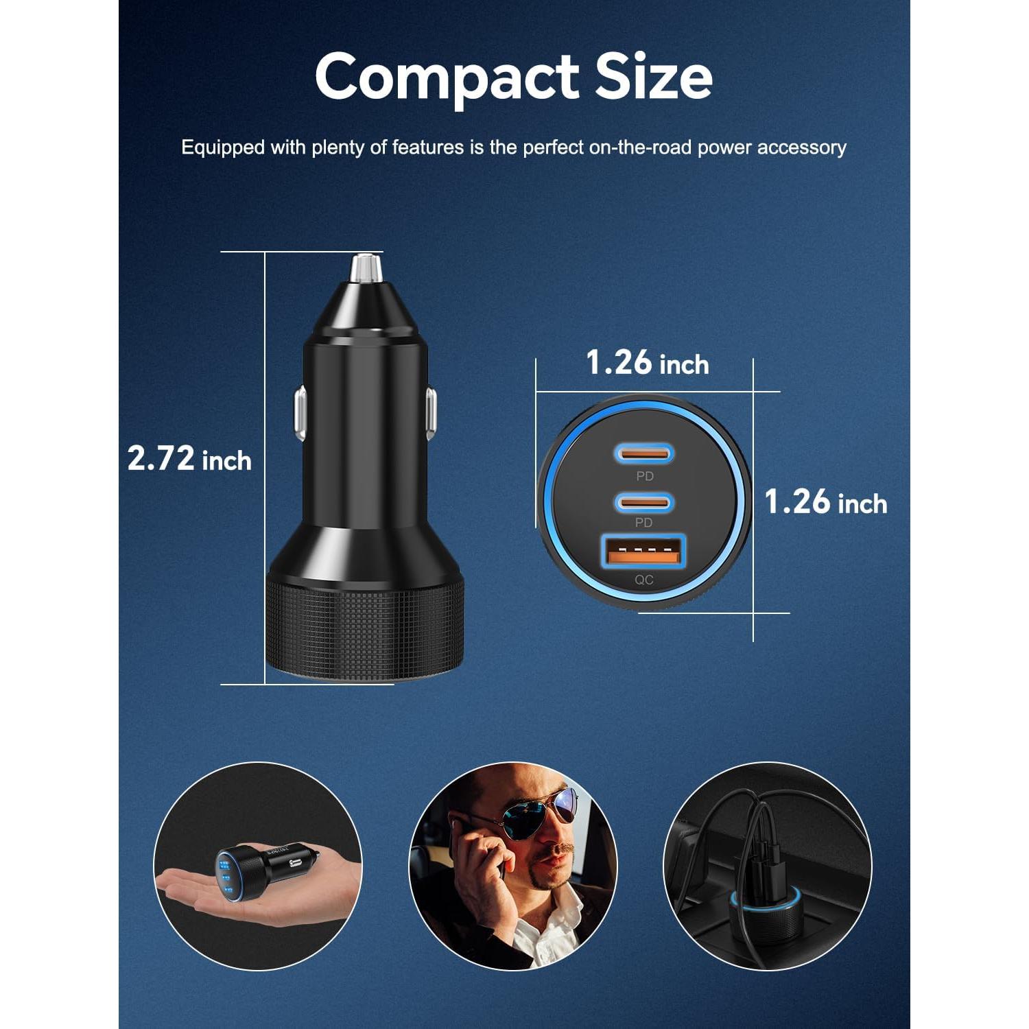 Cargador de Coche SNGOAM 72W USB C 3 Puertos Rápido