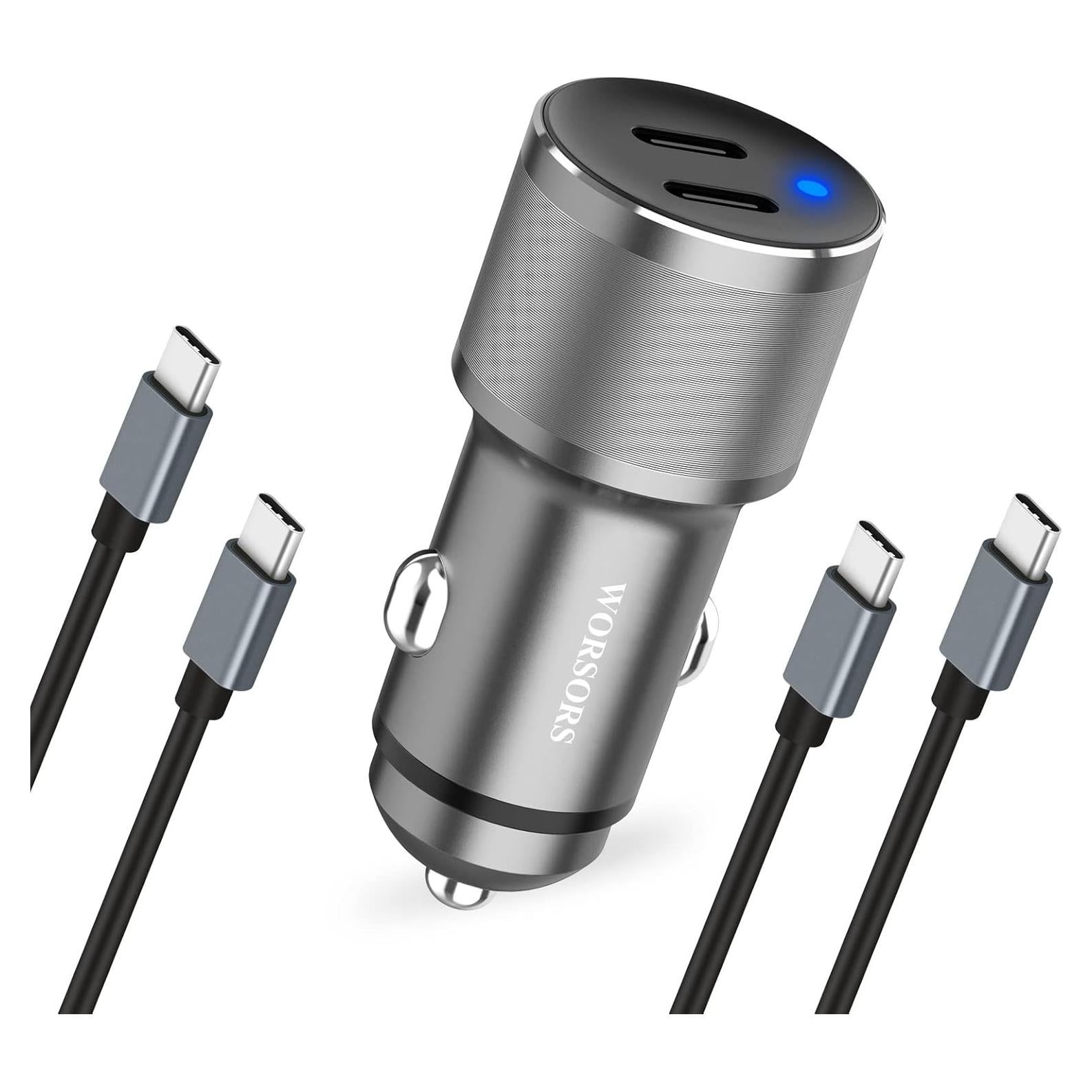 Cargador de Coche USB C Dual 60W WORSORS con 2 Cables 1m