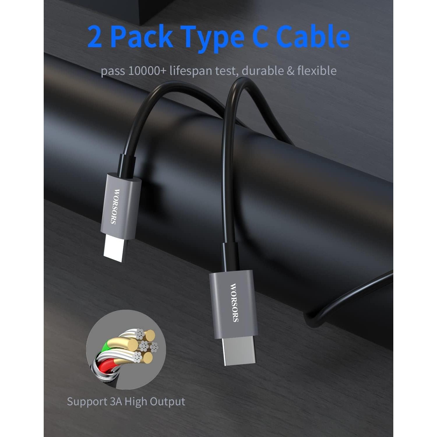 Cargador de Coche USB C Dual 60W WORSORS con 2 Cables 1m