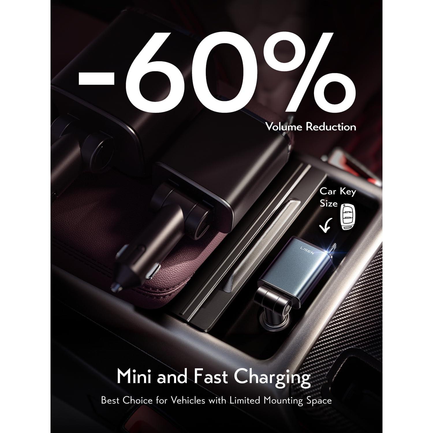 Cargador de Coche LISEN USB C 57W Retráctil para iPhone 16/15