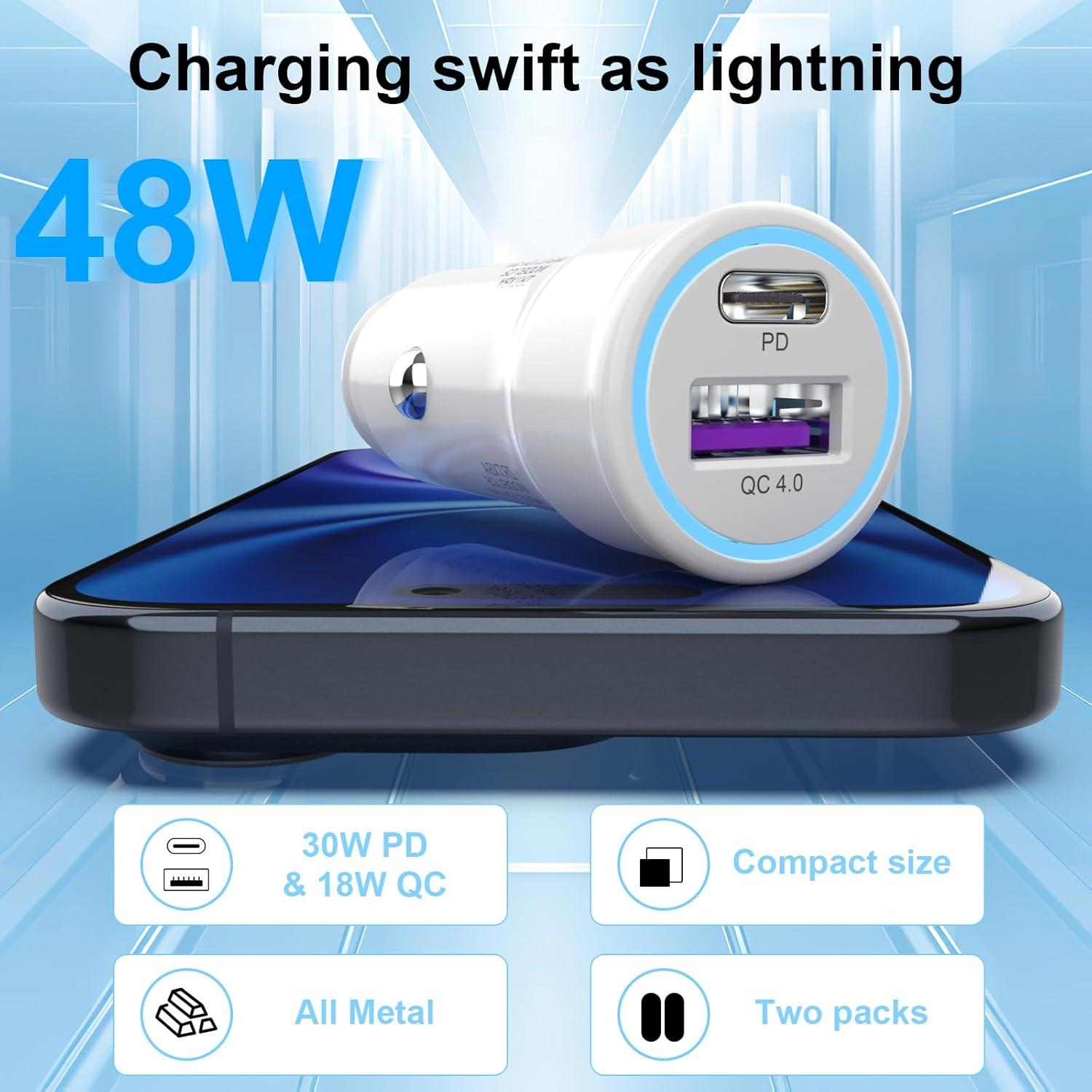 Cargador de coche ZRTXBA 48W PD QC4.0 Doble Puerto USB C