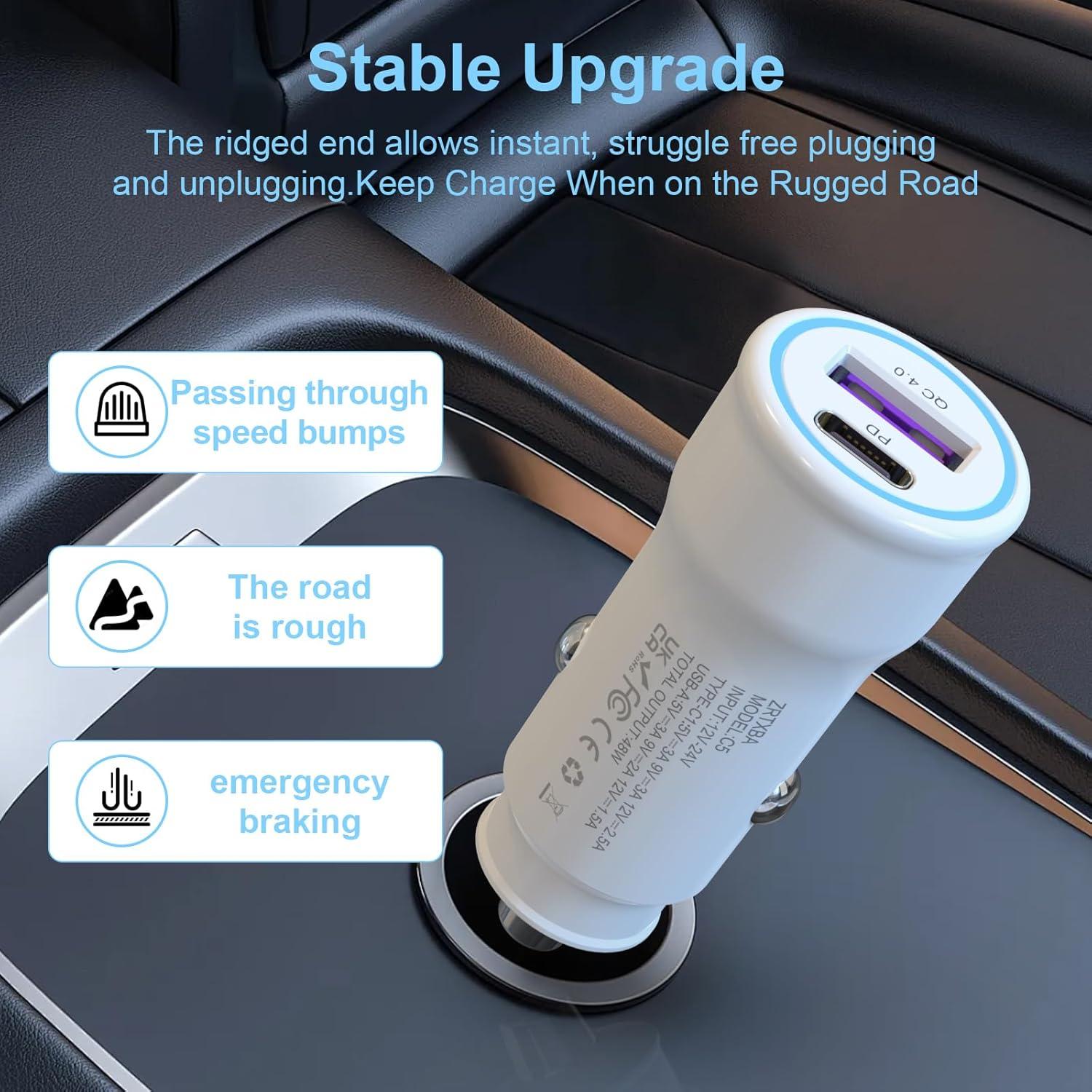 Cargador de coche ZRTXBA 48W PD QC4.0 Doble Puerto USB C