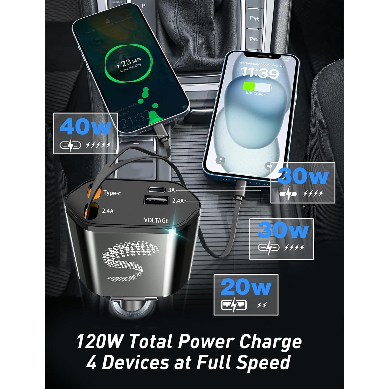 Cargador de Coche Sozun C1 USB-C 120W Carga Rápida Dual